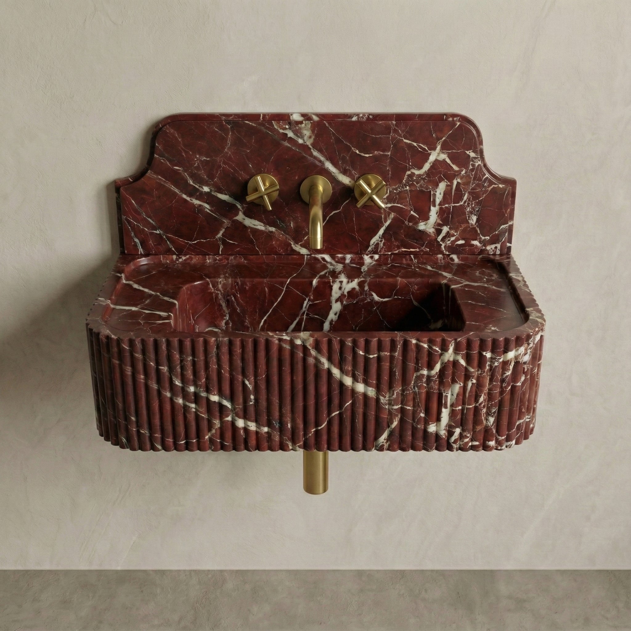 Rosso Levanto Backsplash Sink - Fluted