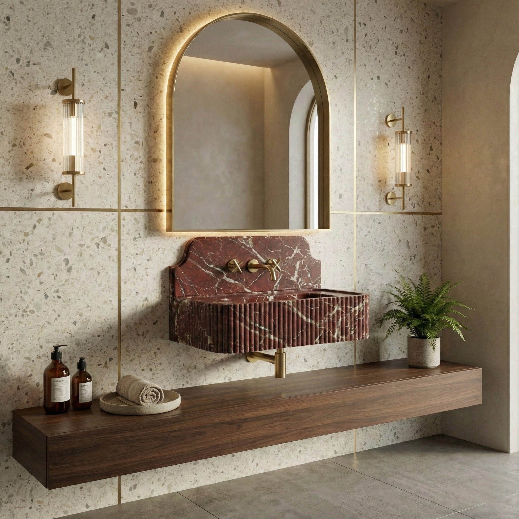 Rosso Levanto Backsplash Sink - Fluted
