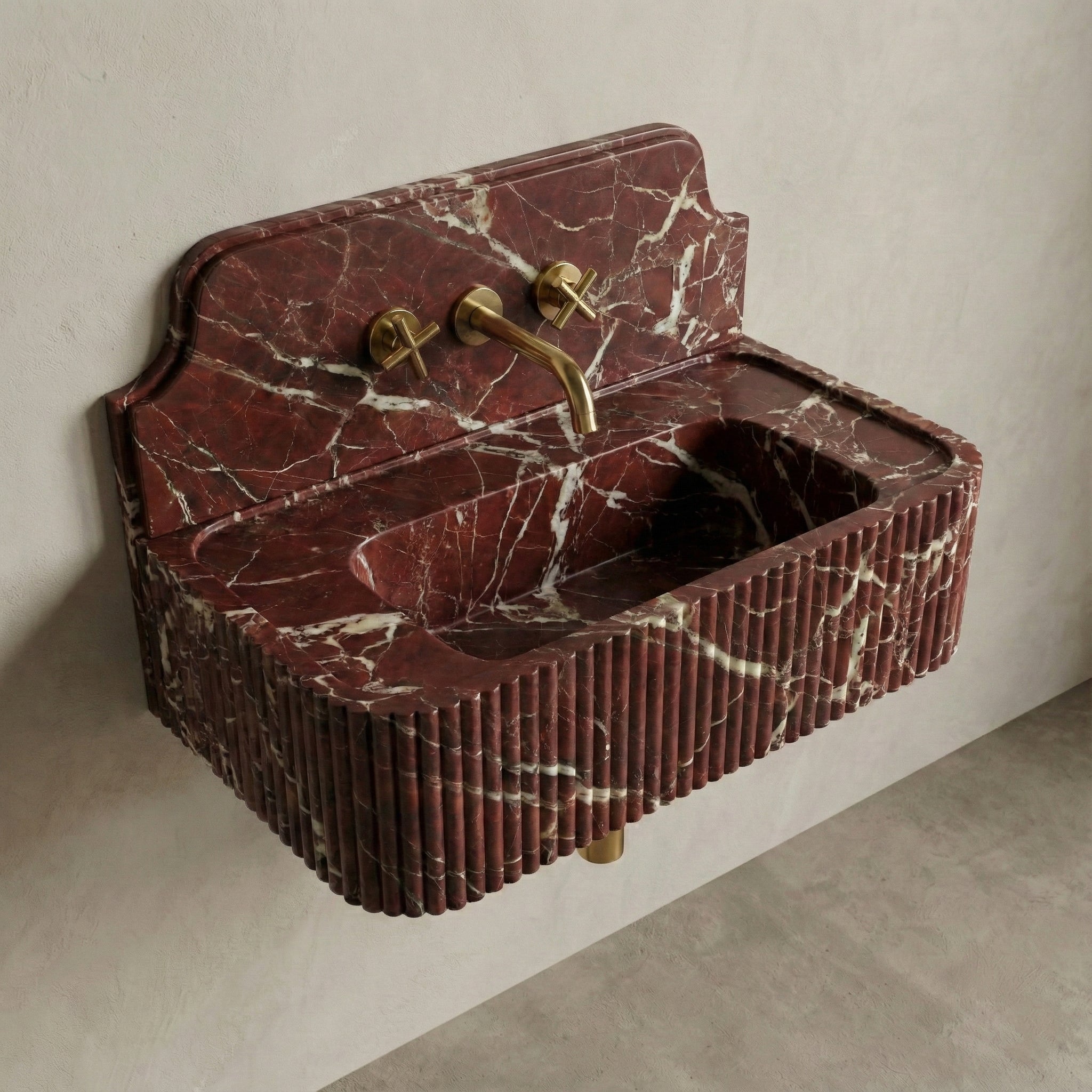 Rosso Levanto Backsplash Sink - Fluted
