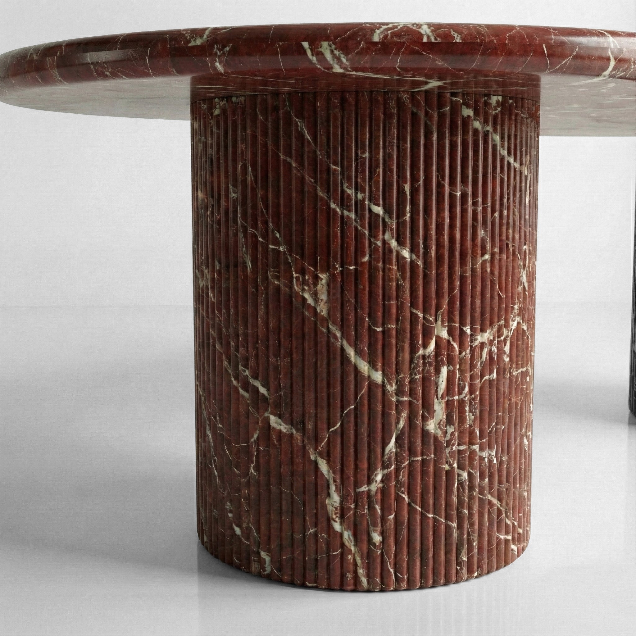 Rosso Levanto Marble Oval Dining Table - Fluted