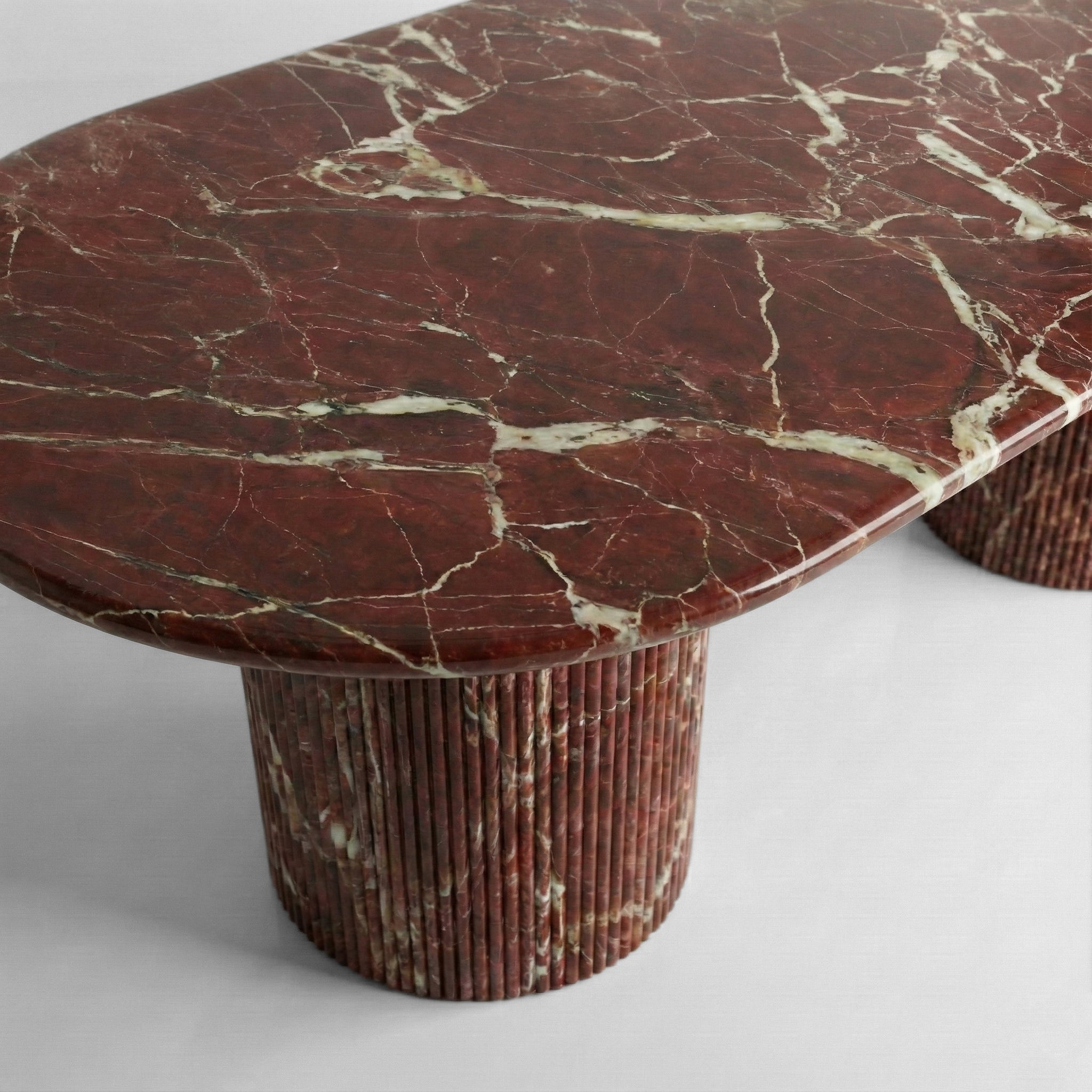 Rosso Levanto Marble Oval Dining Table - Fluted