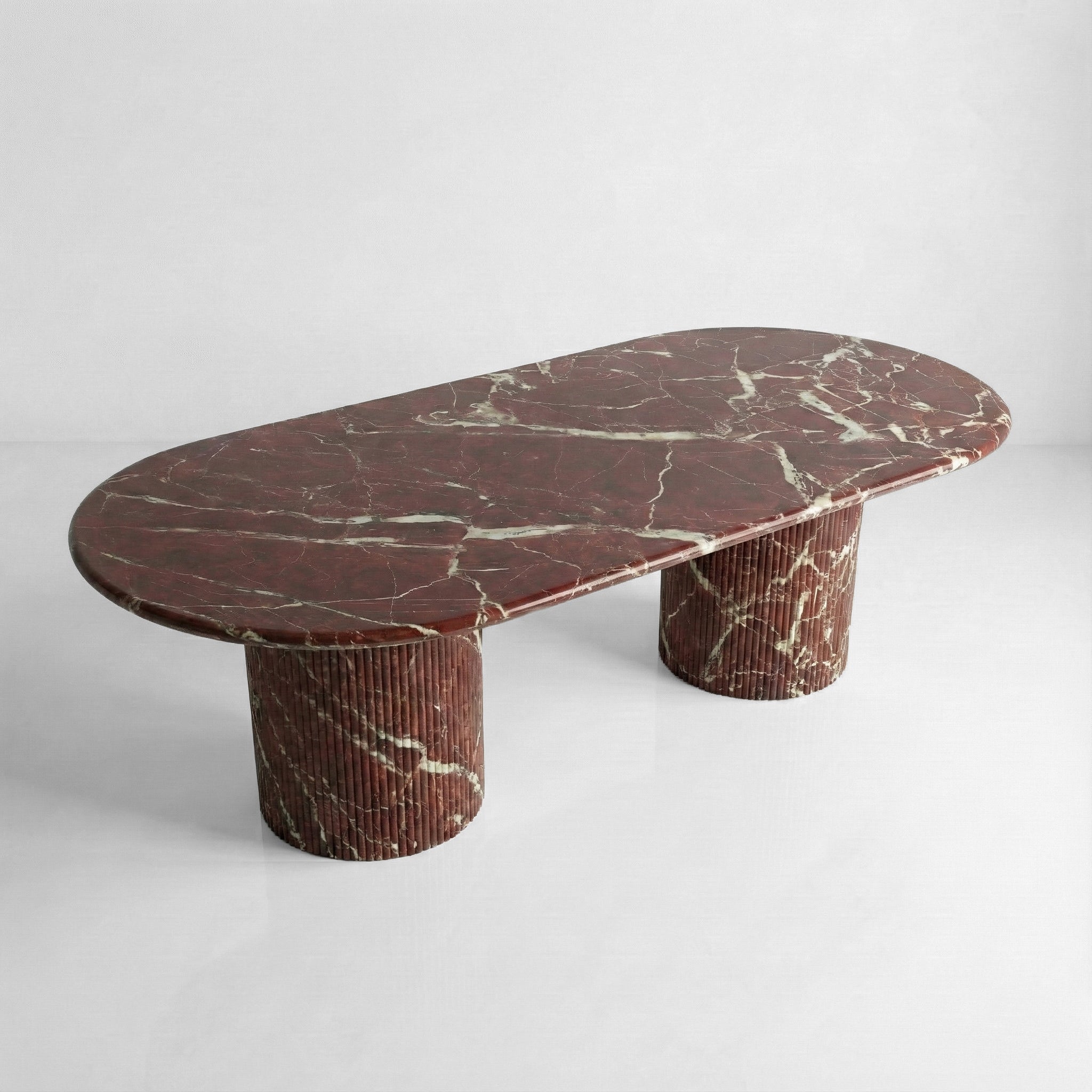 Rosso Levanto Marble Oval Dining Table - Fluted