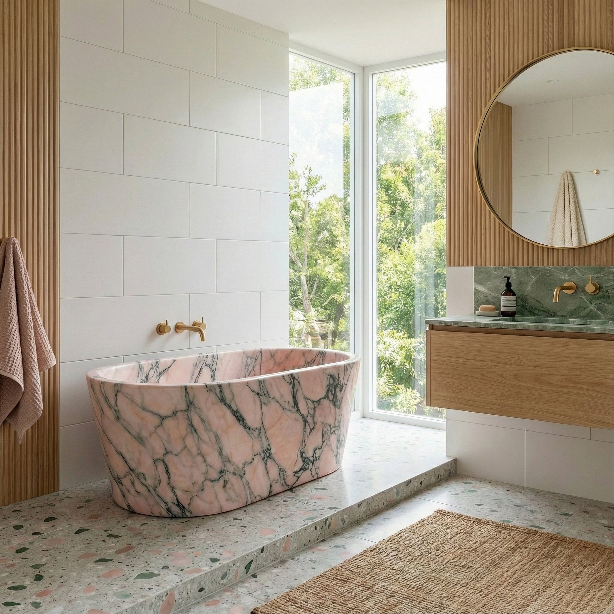Rosso Portogallo Marble Freestanding Bathtub - Tapered