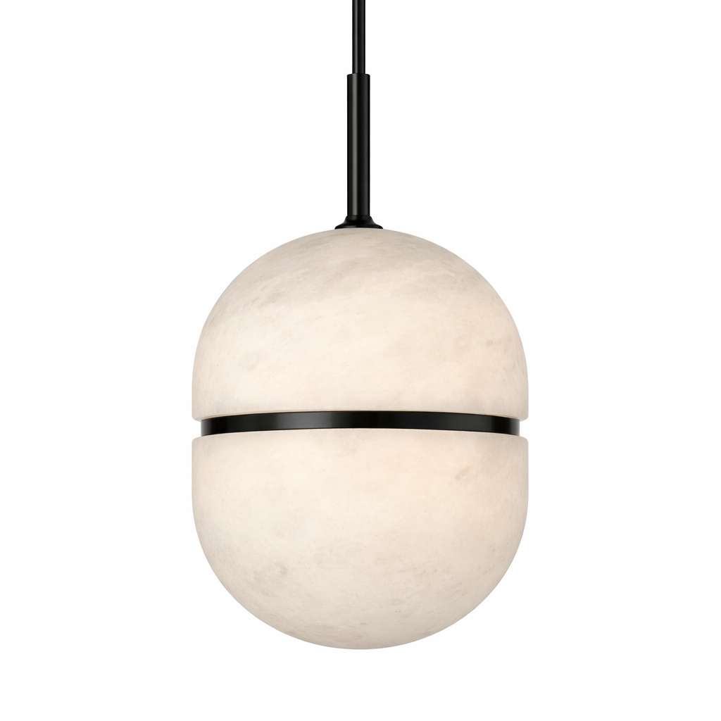 Sculptural silhouette of the Evora Marble Pendant Light, emphasizing its clean lines and timeless design integrated seamlessly into a high-end architectural space.