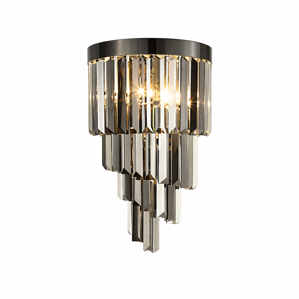 Side angle view of the VORELLI Margoux Wall Light emphasizing the premium crystal construction and architectural elegance.