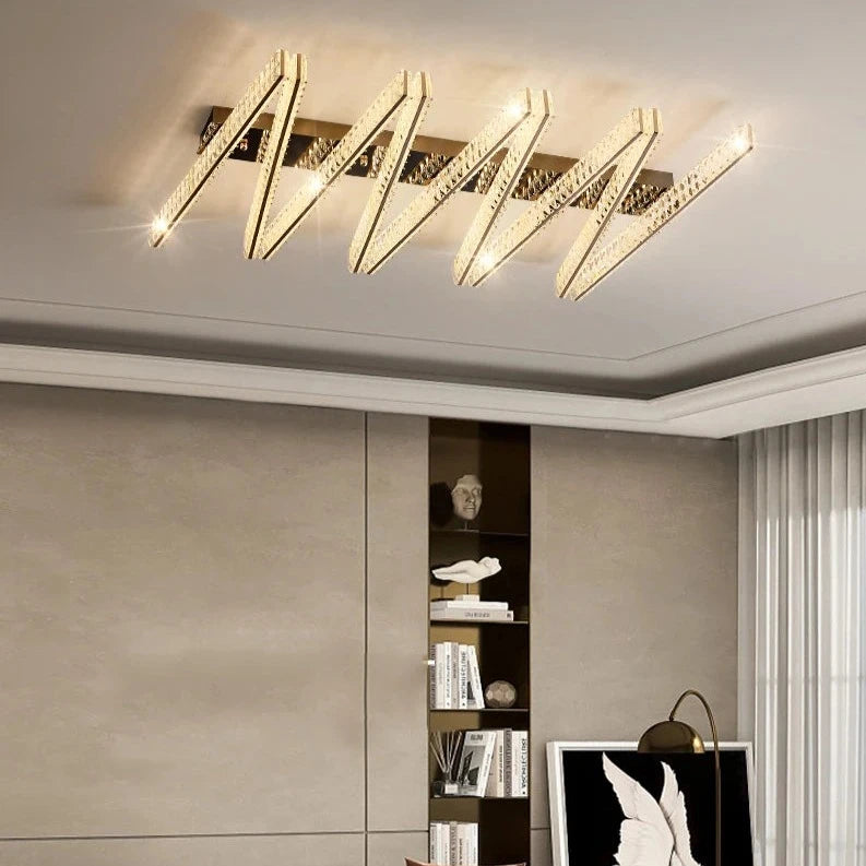 Signature luxury diamond cut crystal ceiling light enhancing modern kitchen and dining space