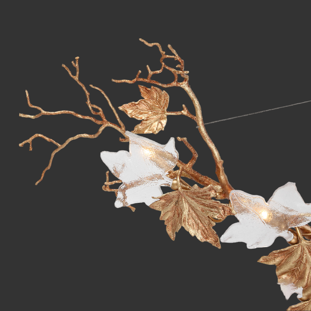 Sophisticated design details of the Maple Grove rectangular fixture, emphasizing its delicate, nature-inspired leaf forms.