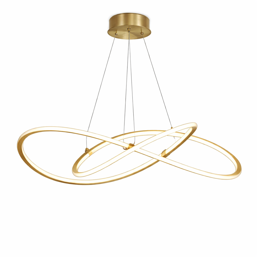 Sophisticated interior mood featuring the VORELLI Milano circular chandelier casting a warm, atmospheric glow over a contemporary dining setting.