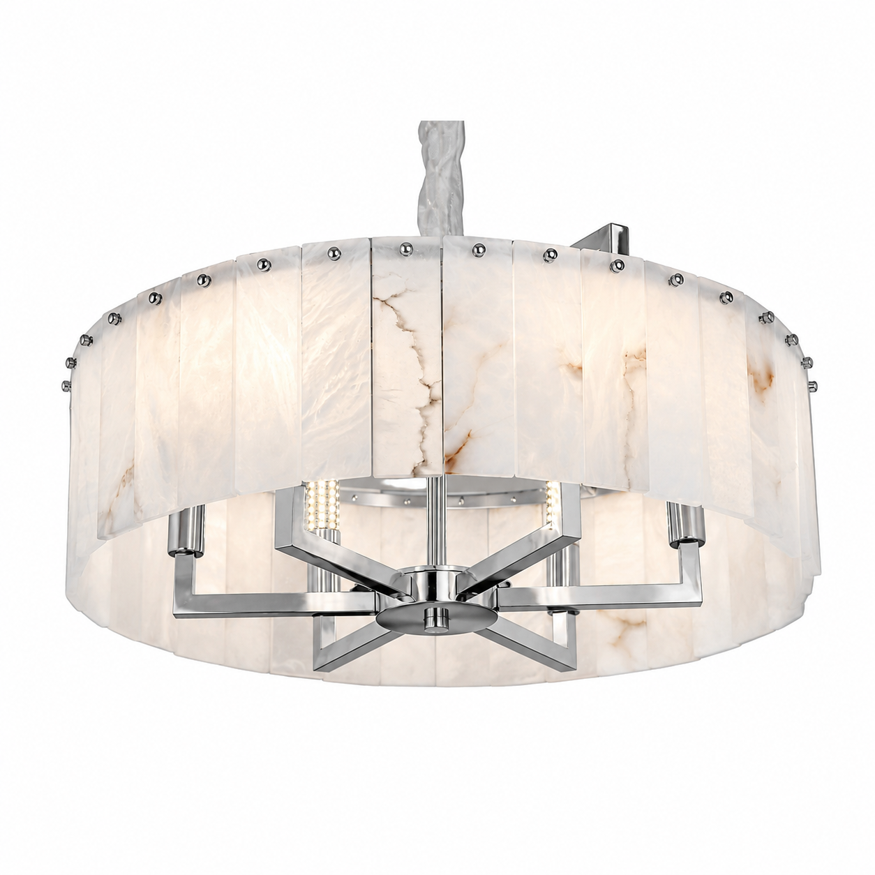Sophisticated silhouette of the Classico marble chandelier against a neutral interior.