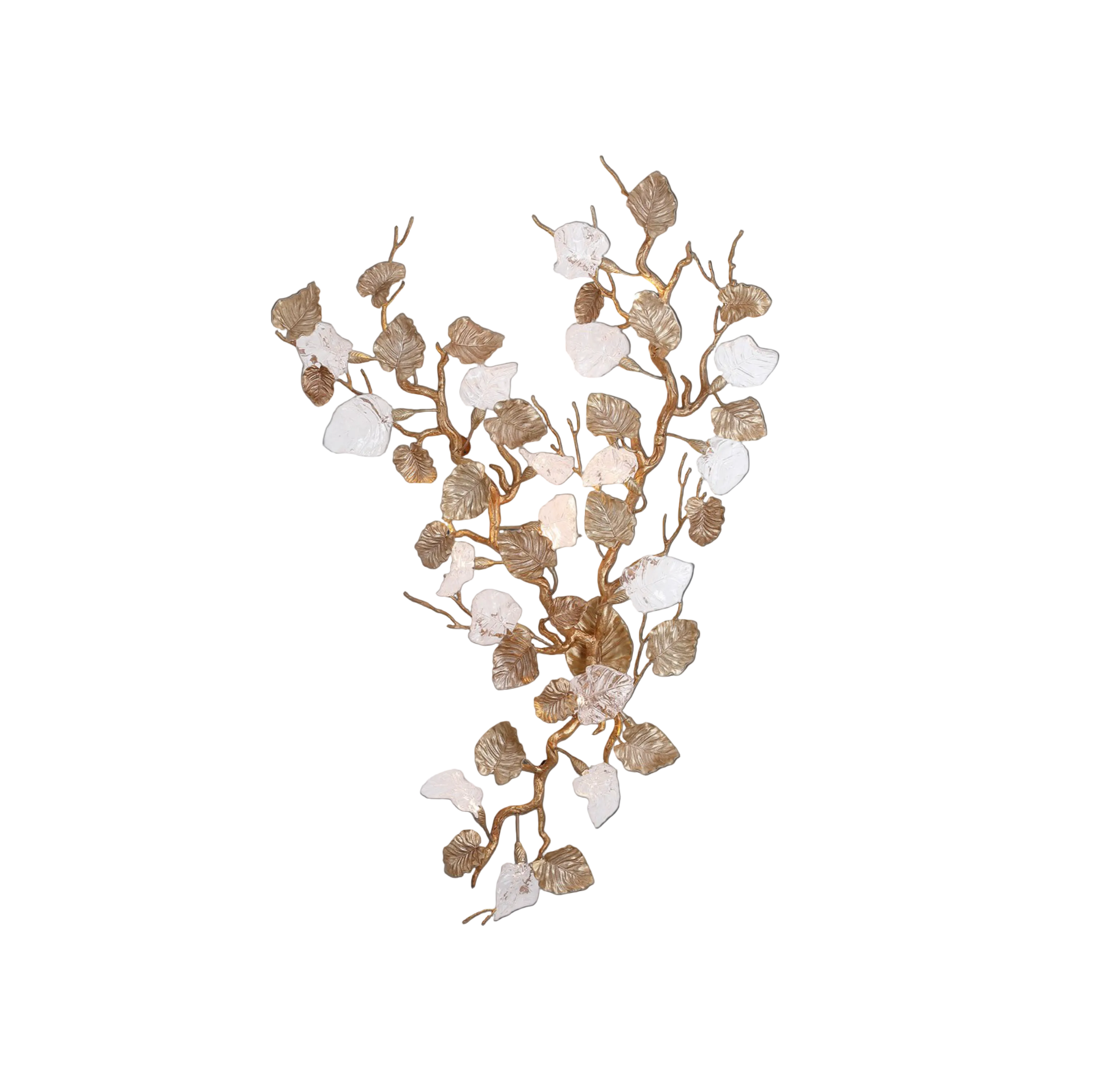 The sculptural botanical form of the Aura Leaf Wall Light by VORELLI, showcasing its refined branching design and warm, texturized atmosphere.