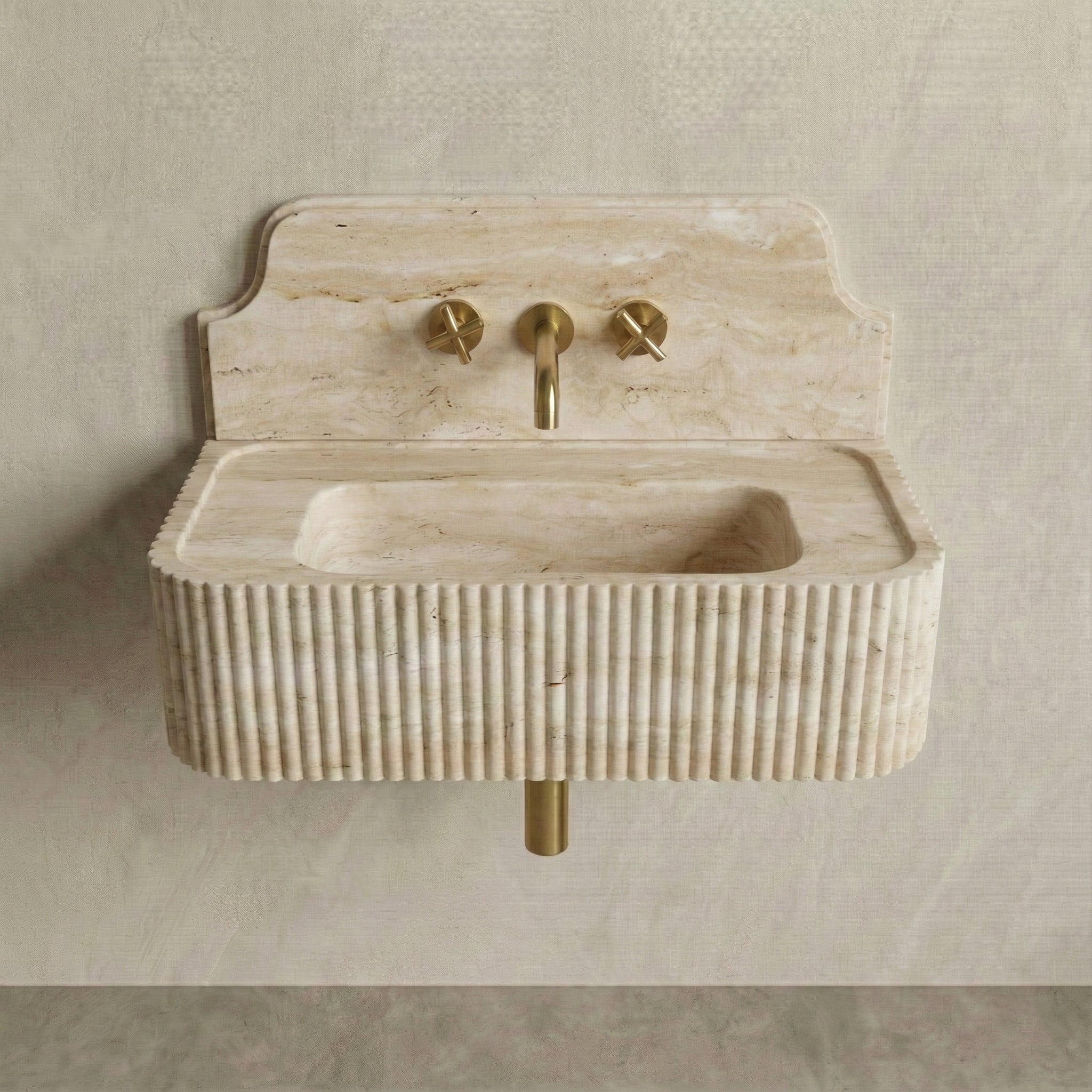 Travertine Romano Backsplash Sink - Fluted