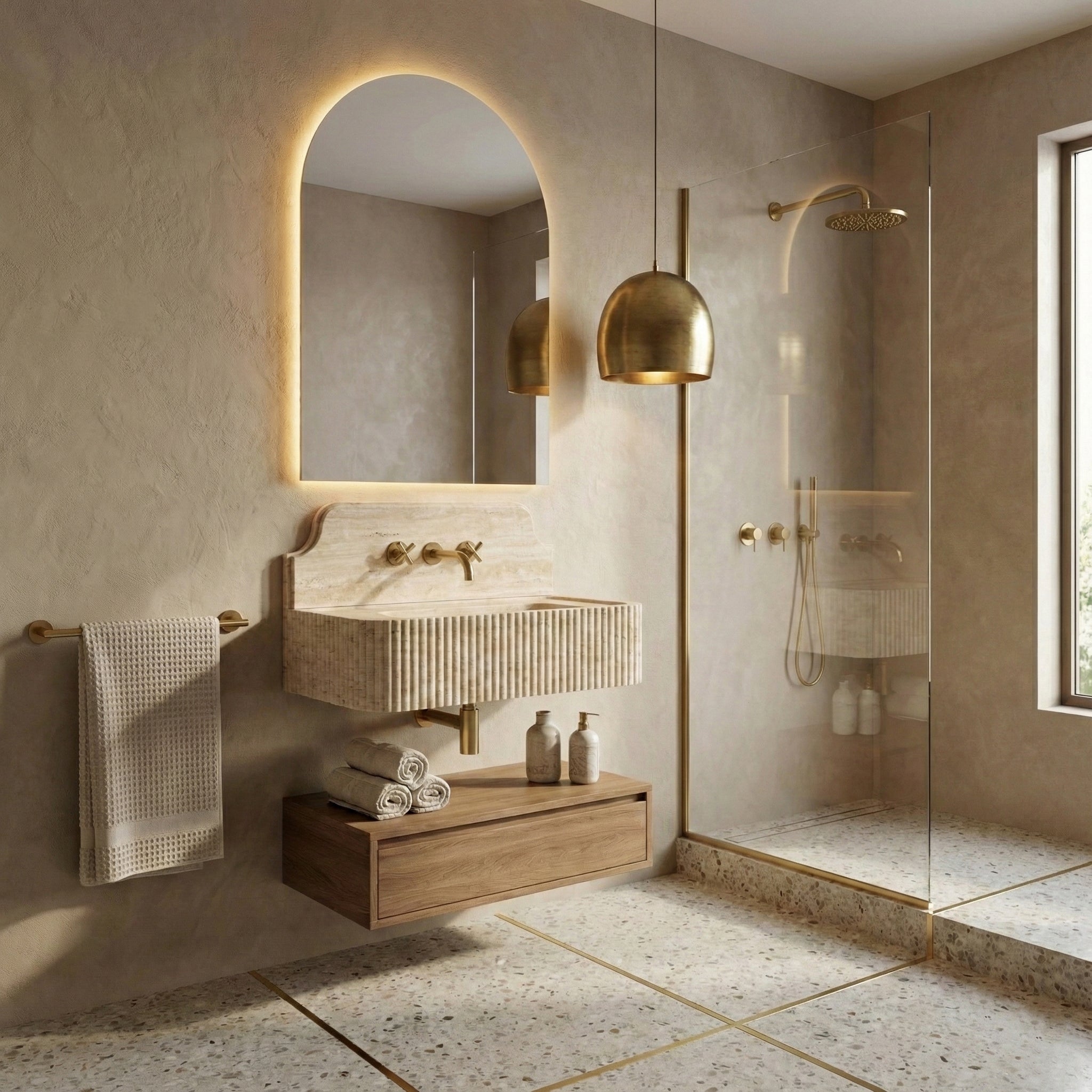 Travertine Romano Backsplash Sink - Fluted