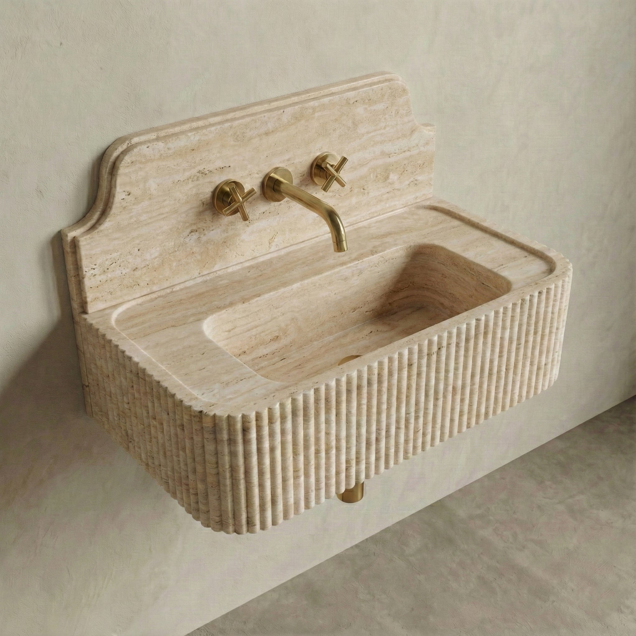 Travertine Romano Backsplash Sink - Fluted