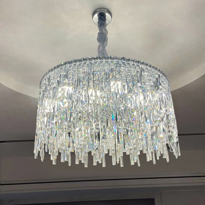Side angle of the VORELLI® Abruzzi Circular Chandelier highlighting crystal details