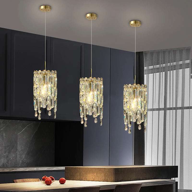 VORELLI® Abruzzi Pendant lights in a dark luxury interior, suspended above a bench