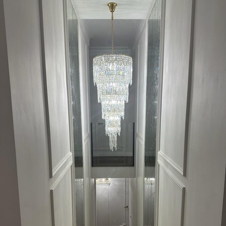 VORELLI® Abruzzi Spiral Staircase Chandelier viewed from below with vertical elegance