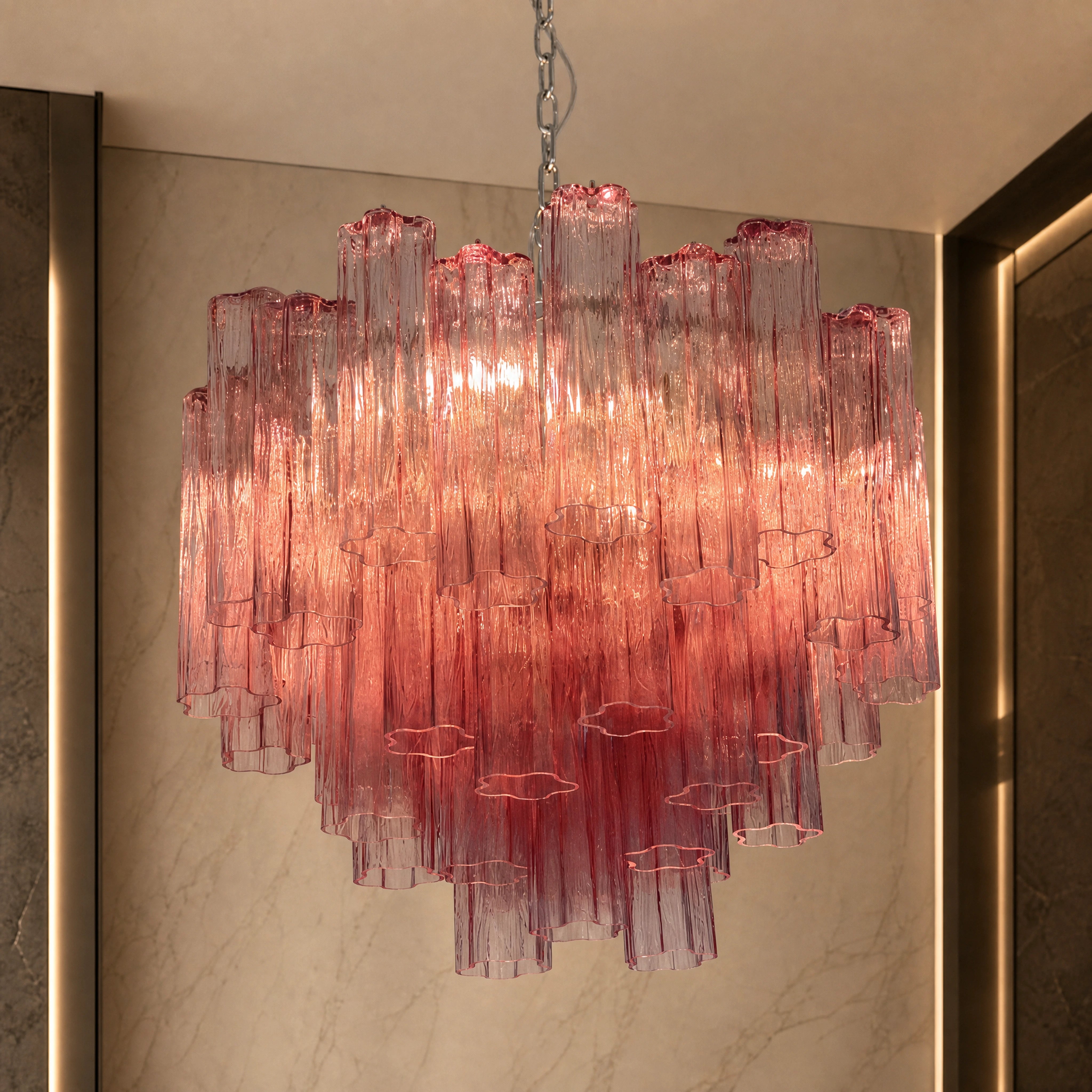 Adriatica Tronchi Murano Glass Circular Chandelier close-up luxury lifestyle hero image by VORELLI