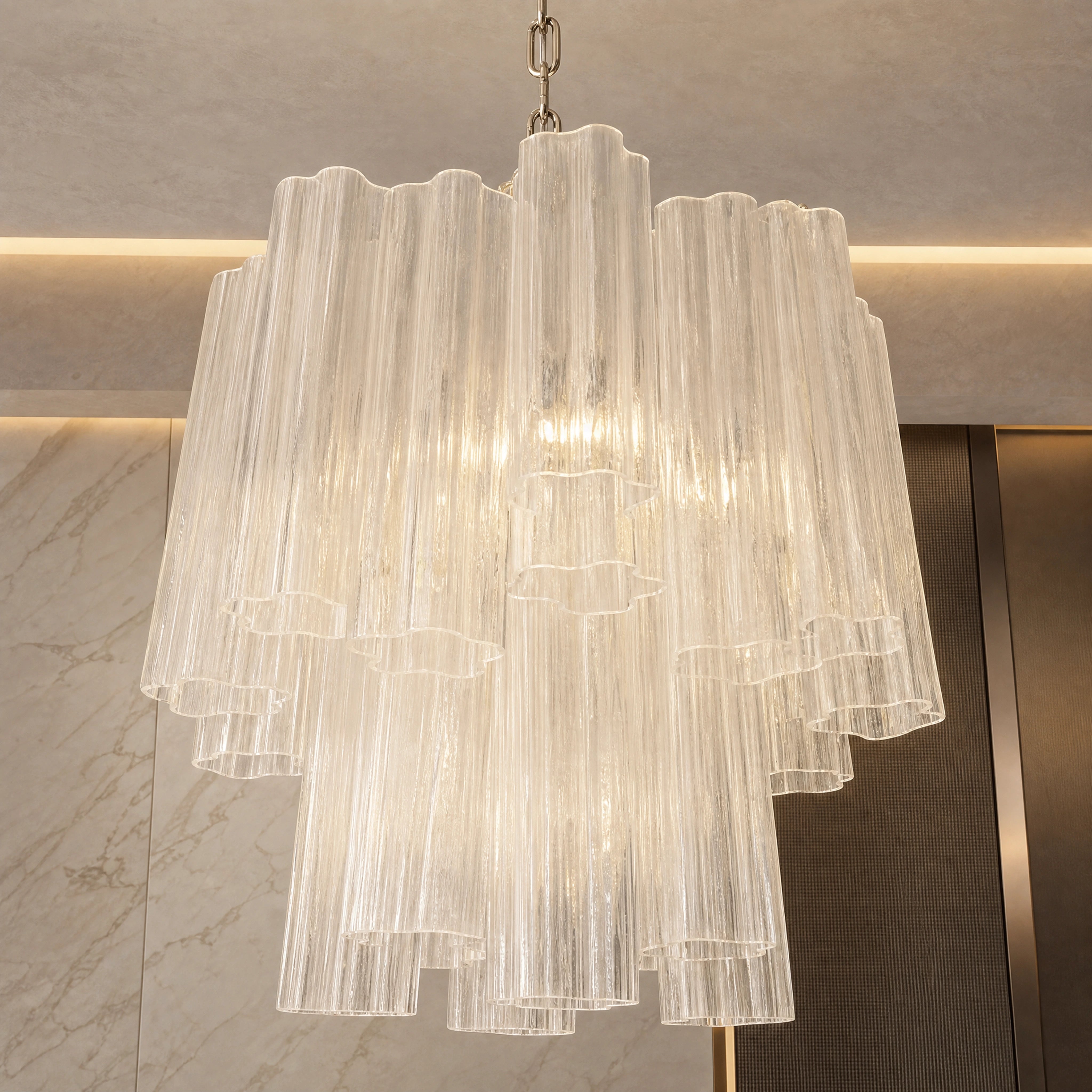 Alba Tronchi Murano Glass Circular Chandelier close-up luxury lifestyle hero image by VORELLI