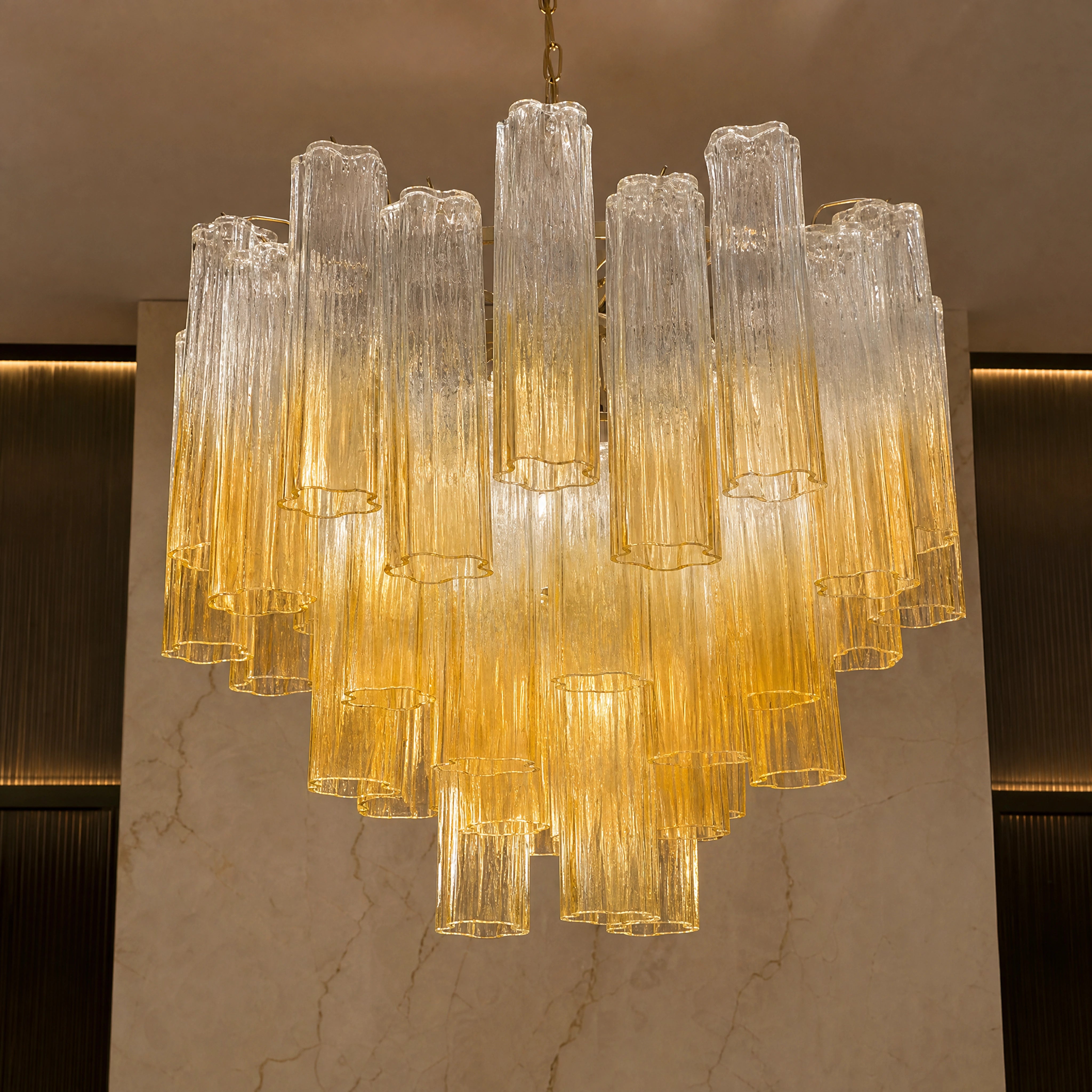 Aldara Tronchi Murano Glass Circular Chandelier close-up luxury lifestyle hero image by VORELLI