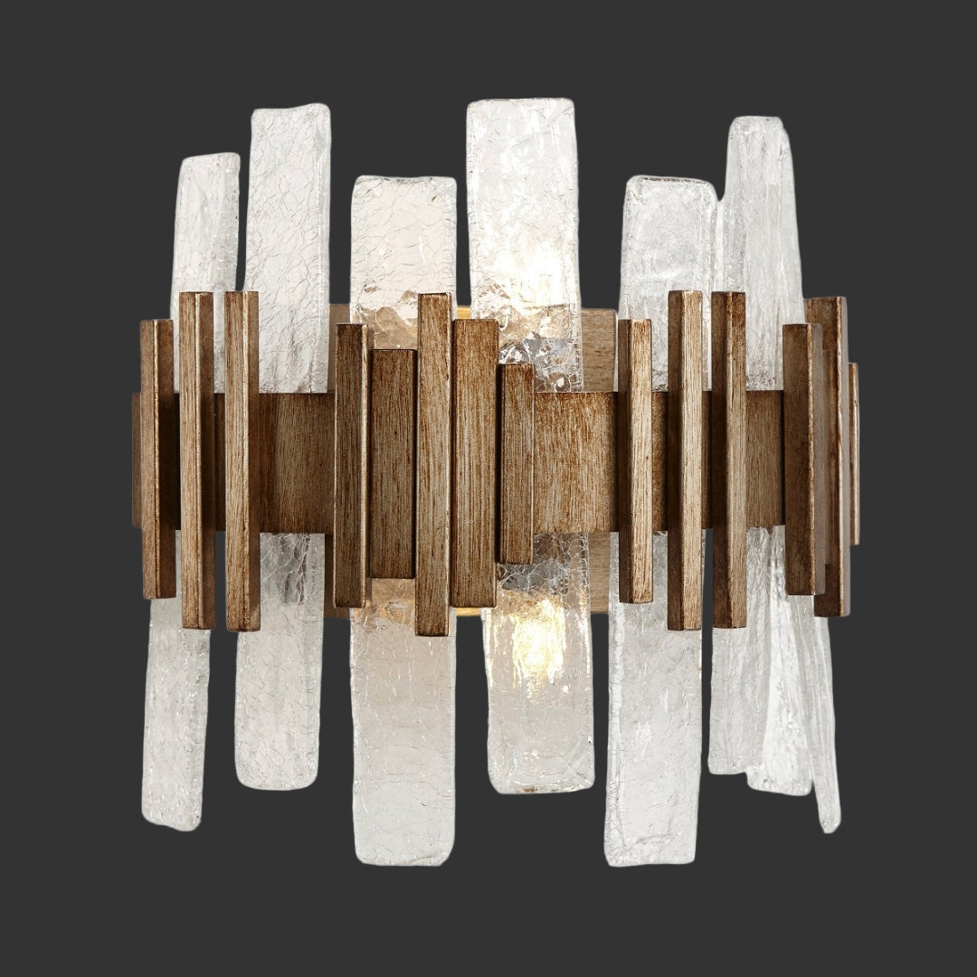 VORELLI® Alexander Wall Light featuring cracked crystal pieces with bronze linear frame