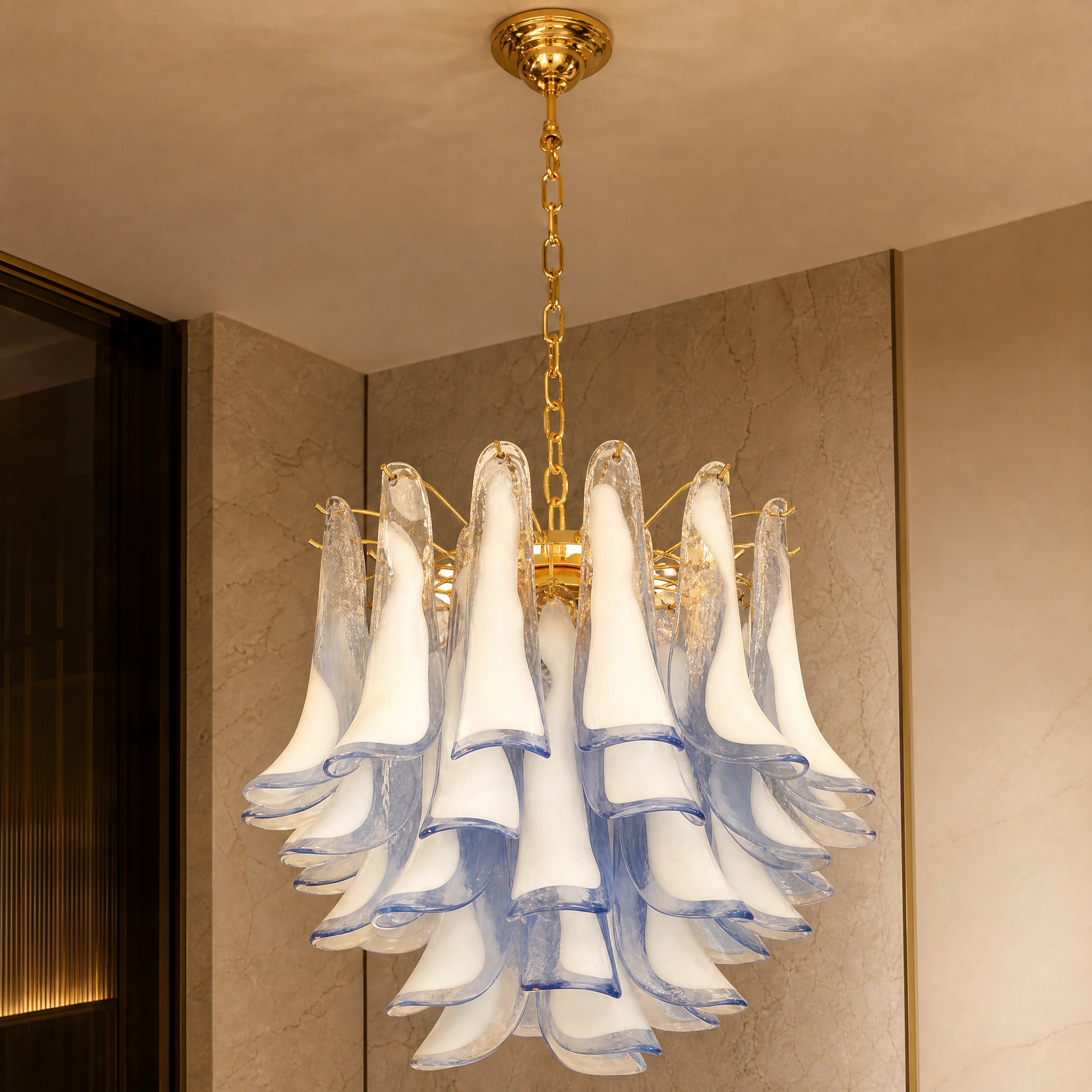 Amadea Selle Murano Glass Circular Chandelier close-up luxury lifestyle hero image by VORELLI