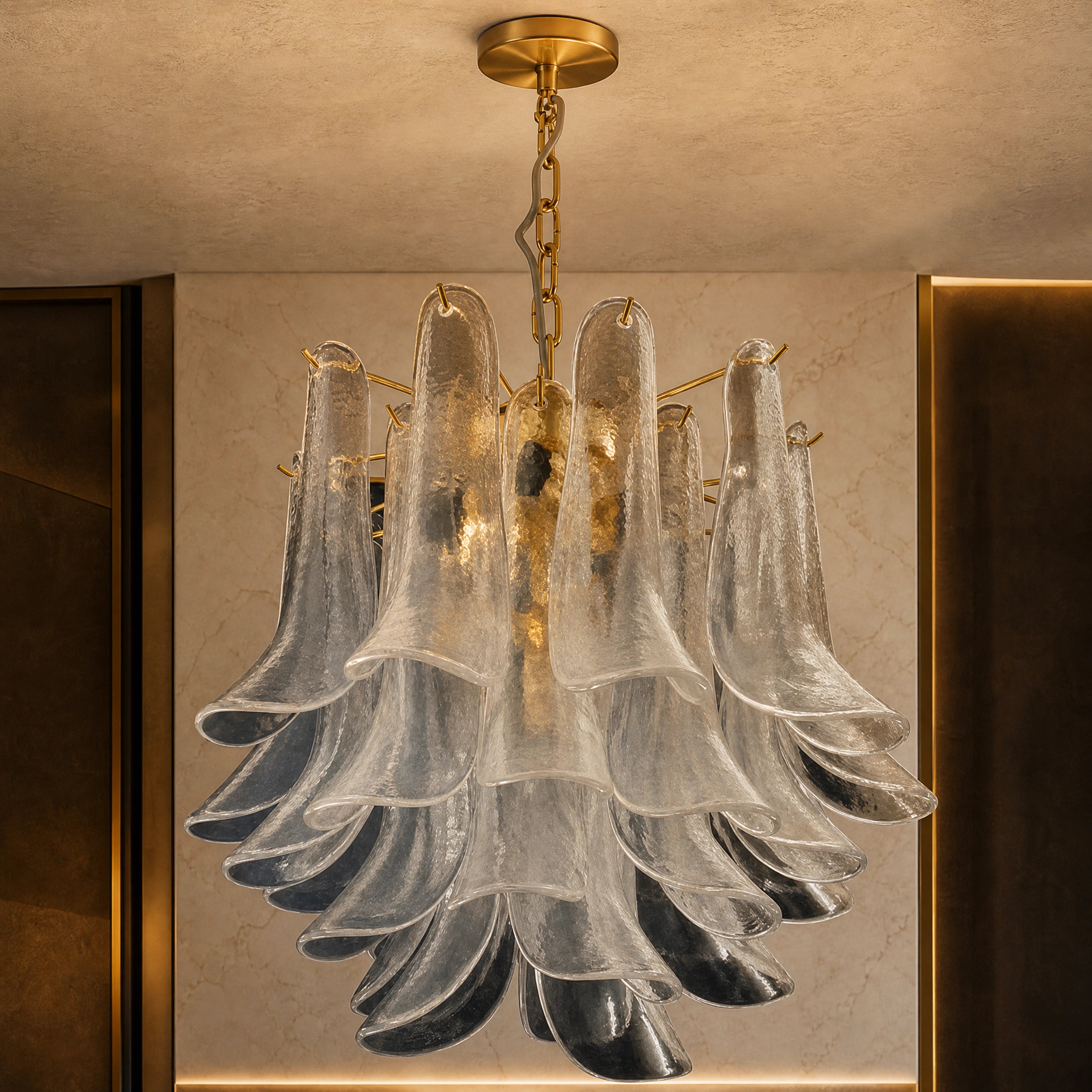 Ancona Selle Murano Glass Circular Chandelier close-up luxury lifestyle hero image by VORELLI