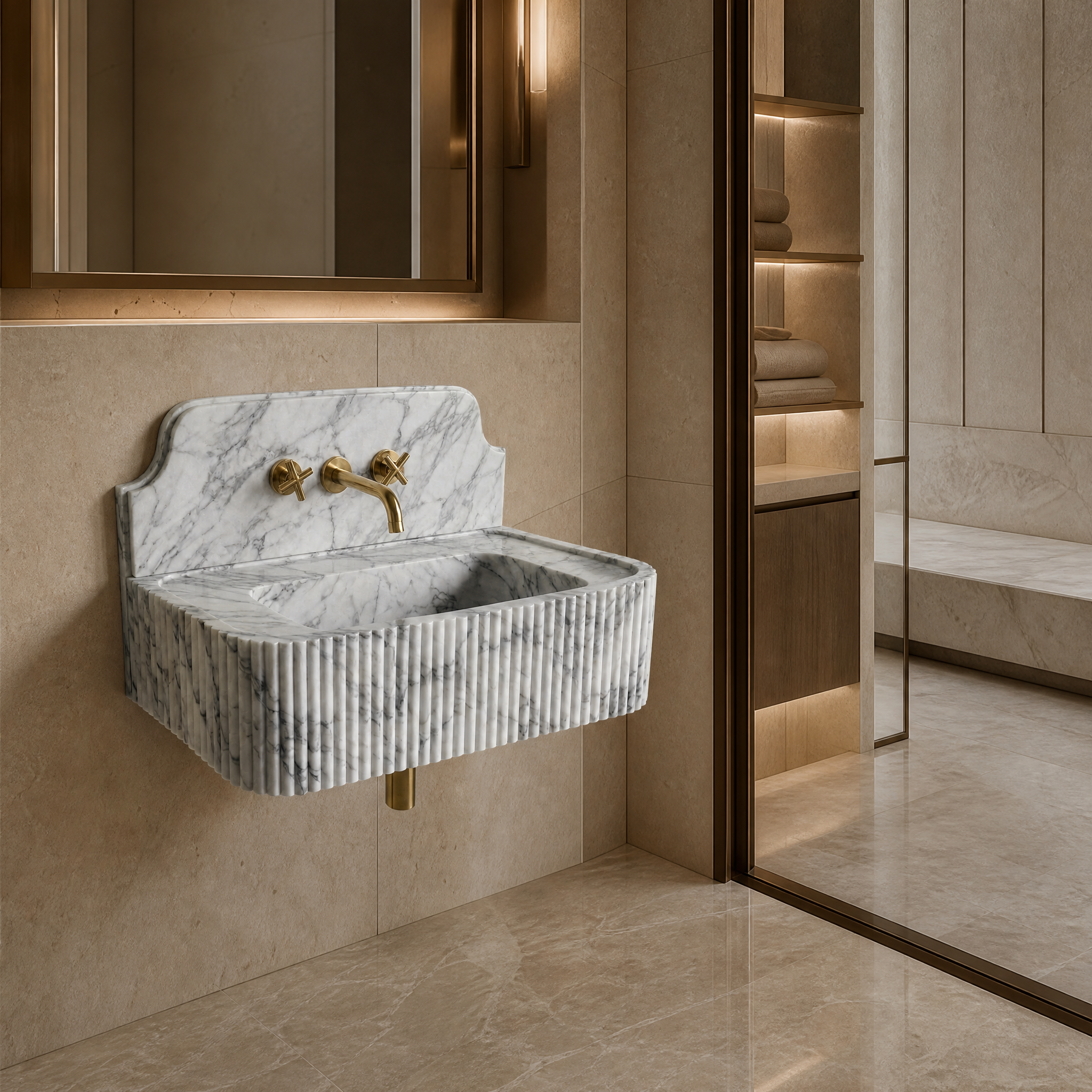 Arabescato Backsplash Sink - Fluted palace hotel spa lifestyle image by VORELLI