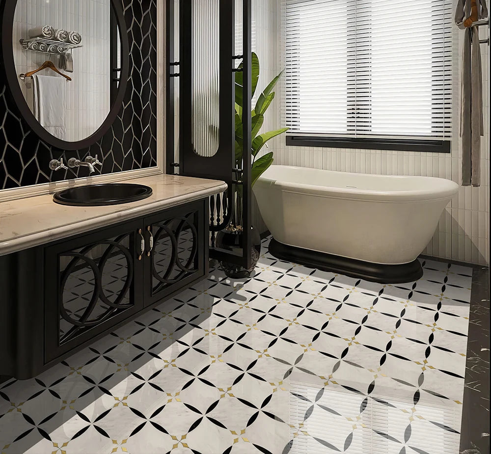 Bathroom Waterjet Marble Mosaic Signature luxury mixed waterjet marble mosaic for premium UK interiors