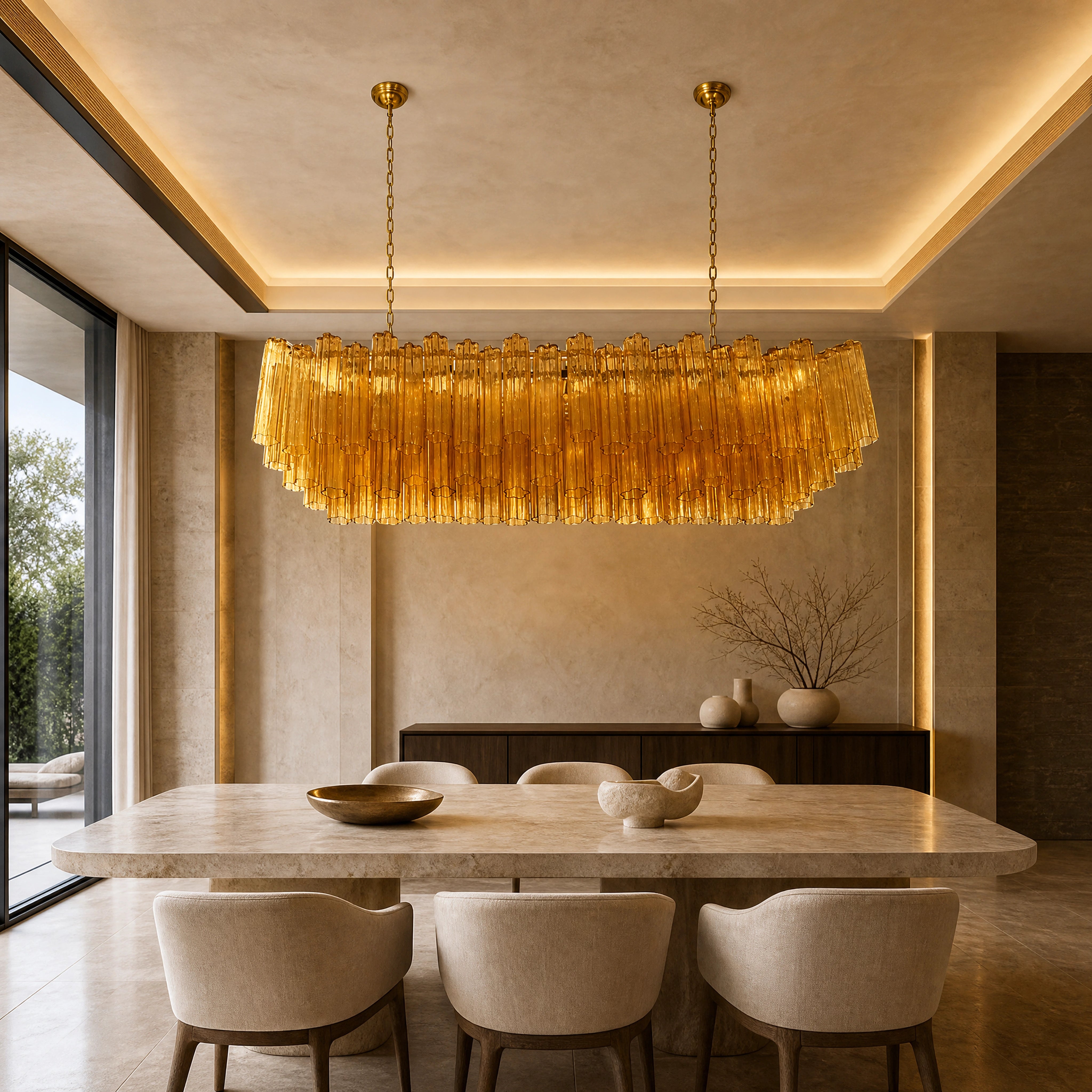 Belladonna Tronchi Murano Glass Rectangular Chandelier UHNW private residence lifestyle image by VORELLI