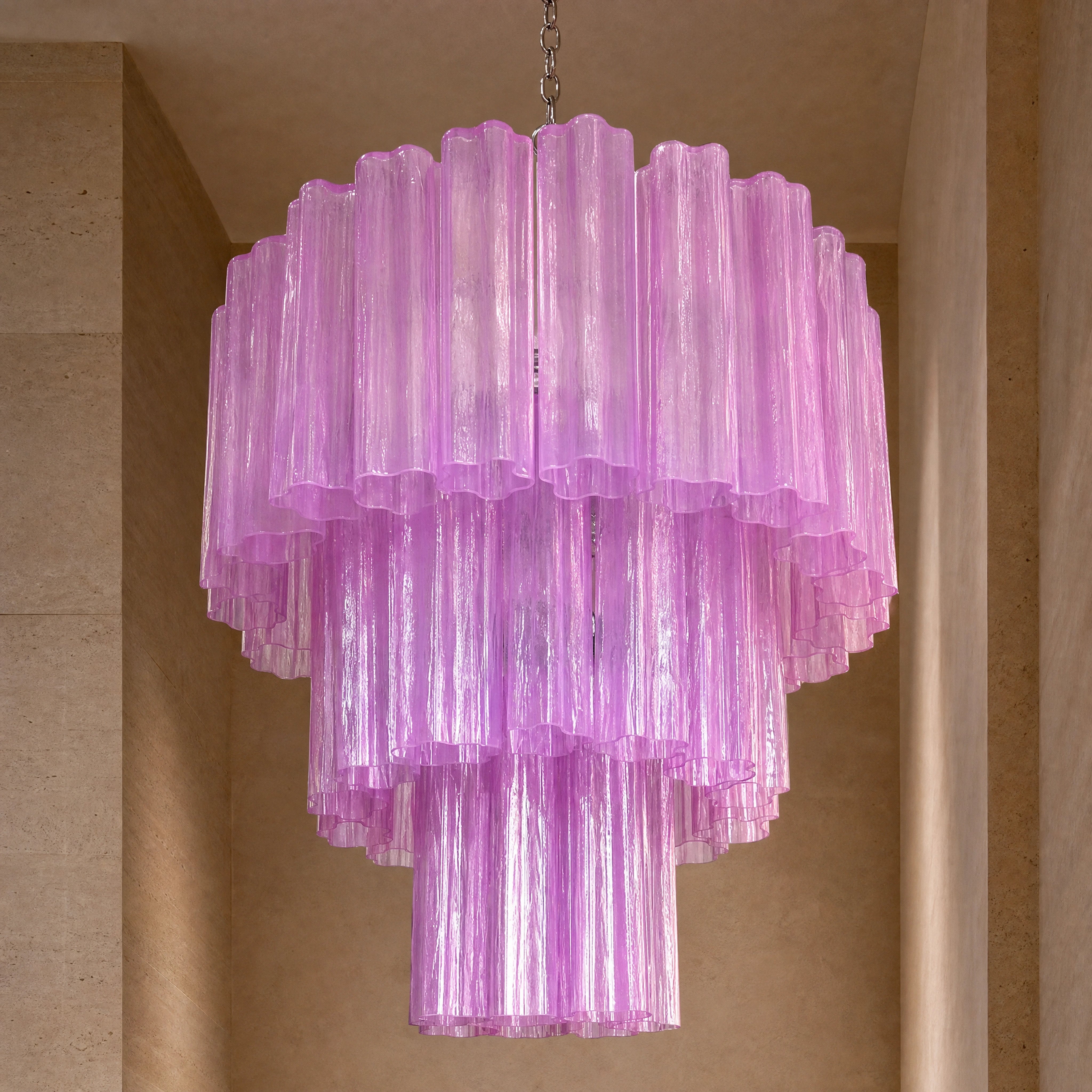 Bellavista Tronchi Murano Glass Staircase Chandelier close-up luxury lifestyle hero image by VORELLI
