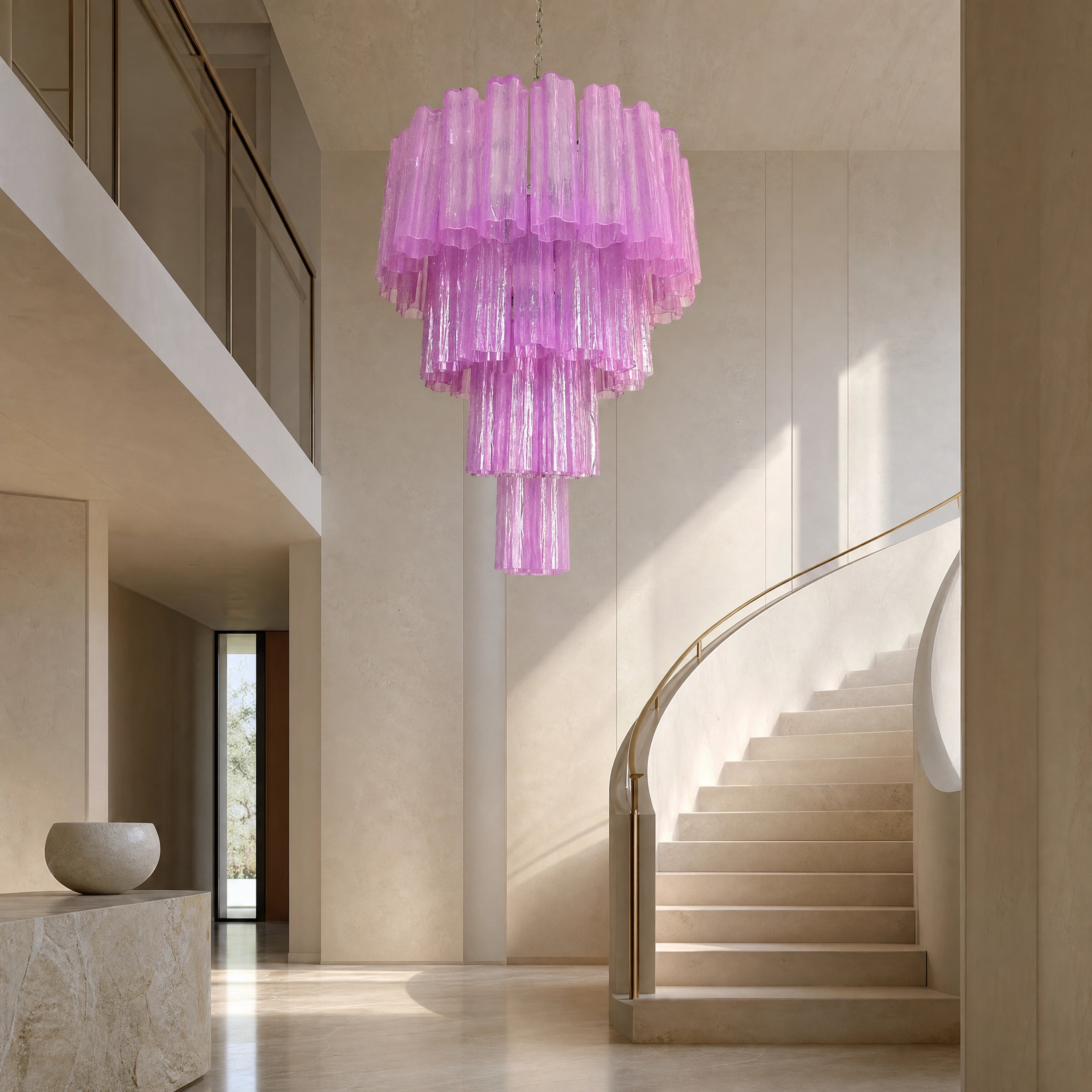 Bellavista Tronchi Murano Glass Staircase Chandelier UHNW private residence luxury lifestyle image by VORELLI