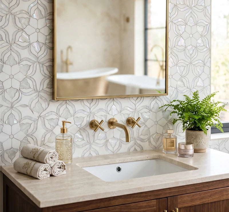 Bianco Carrara Italian Grey Waterjet Marble Mosaic Signature luxury white, grey waterjet marble mosaic for premium UK interiors