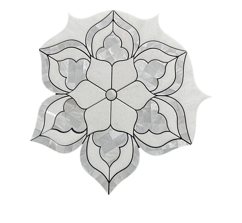 Bianco Carrara Italian Grey Waterjet Marble Mosaic Signature luxury white, grey waterjet marble mosaic for premium UK interiors