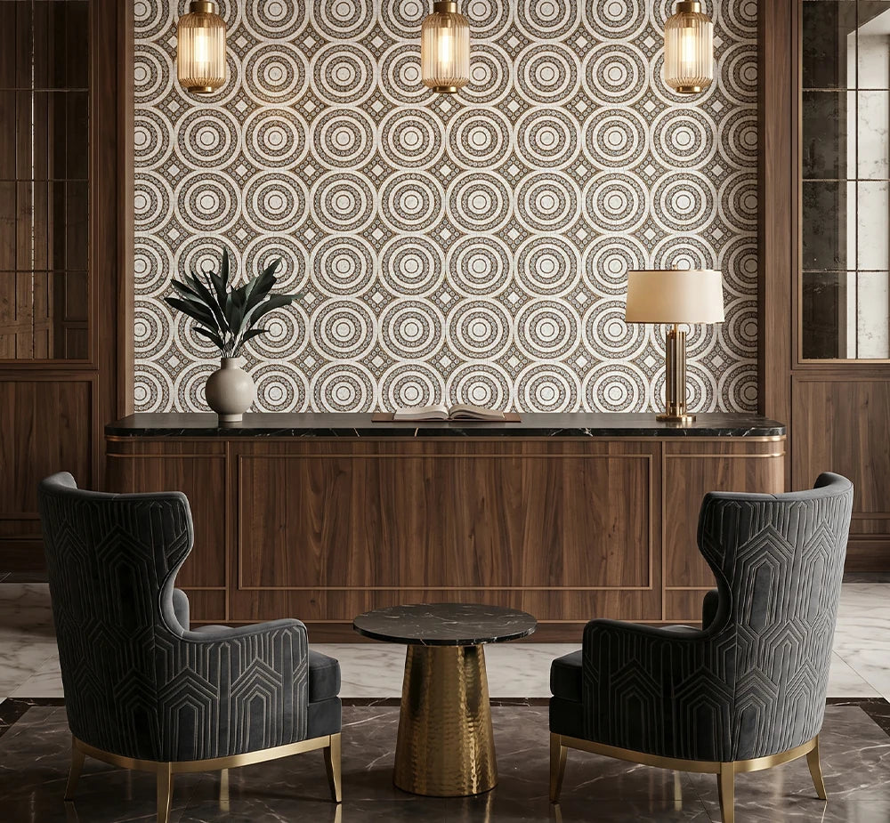 Bianco Carrara Sivec Decorative Stone Medallion Marble Mosaic Tile by VORELLI®