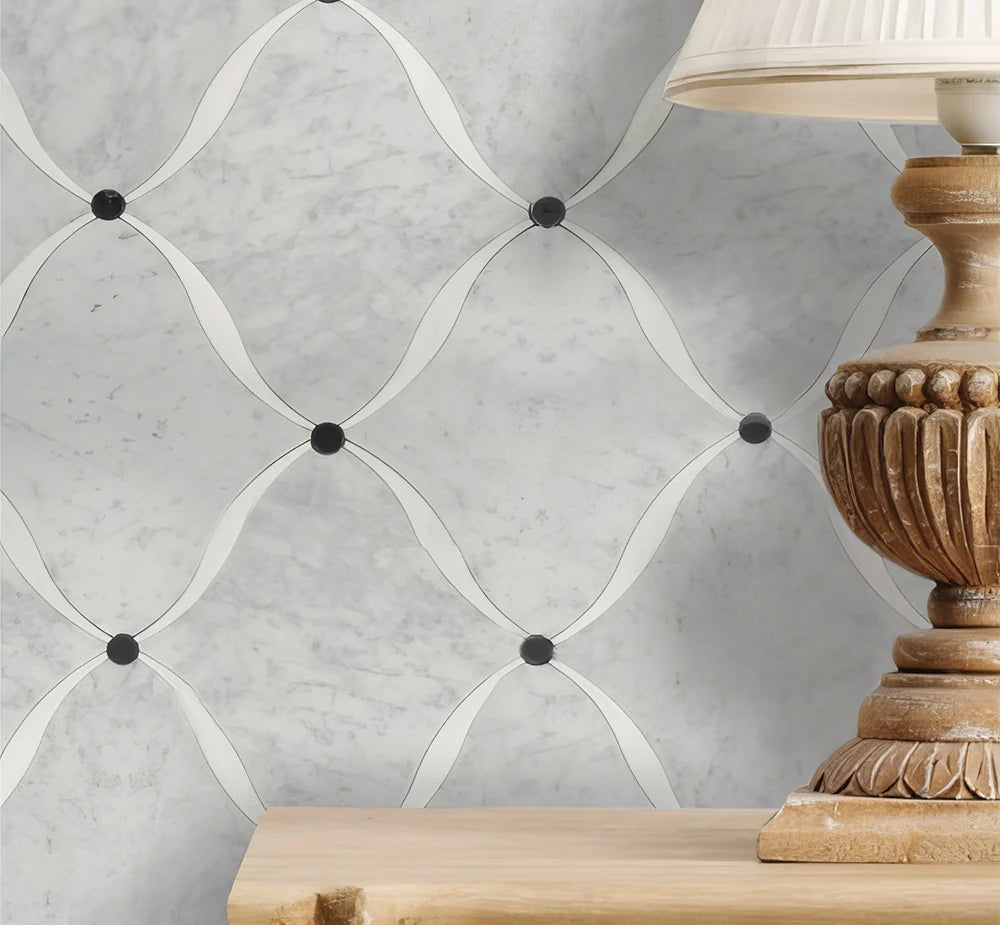 Bianco Carrara Sivec Water Drop Shape Waterjet Marble Mosaic Tile by VORELLI®