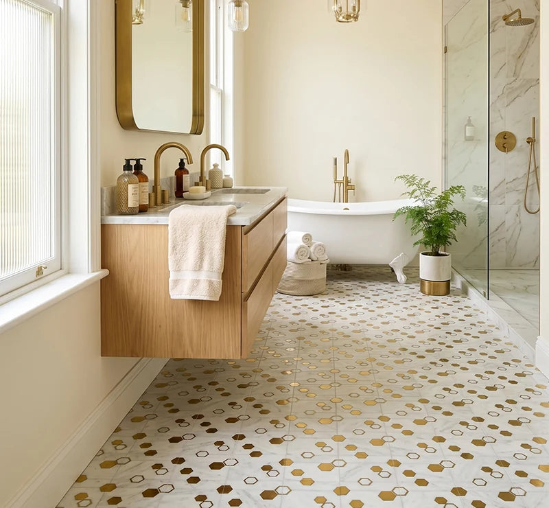 Black Brass Geometric Waterjet Marble Mosaic Tile by VORELLI®