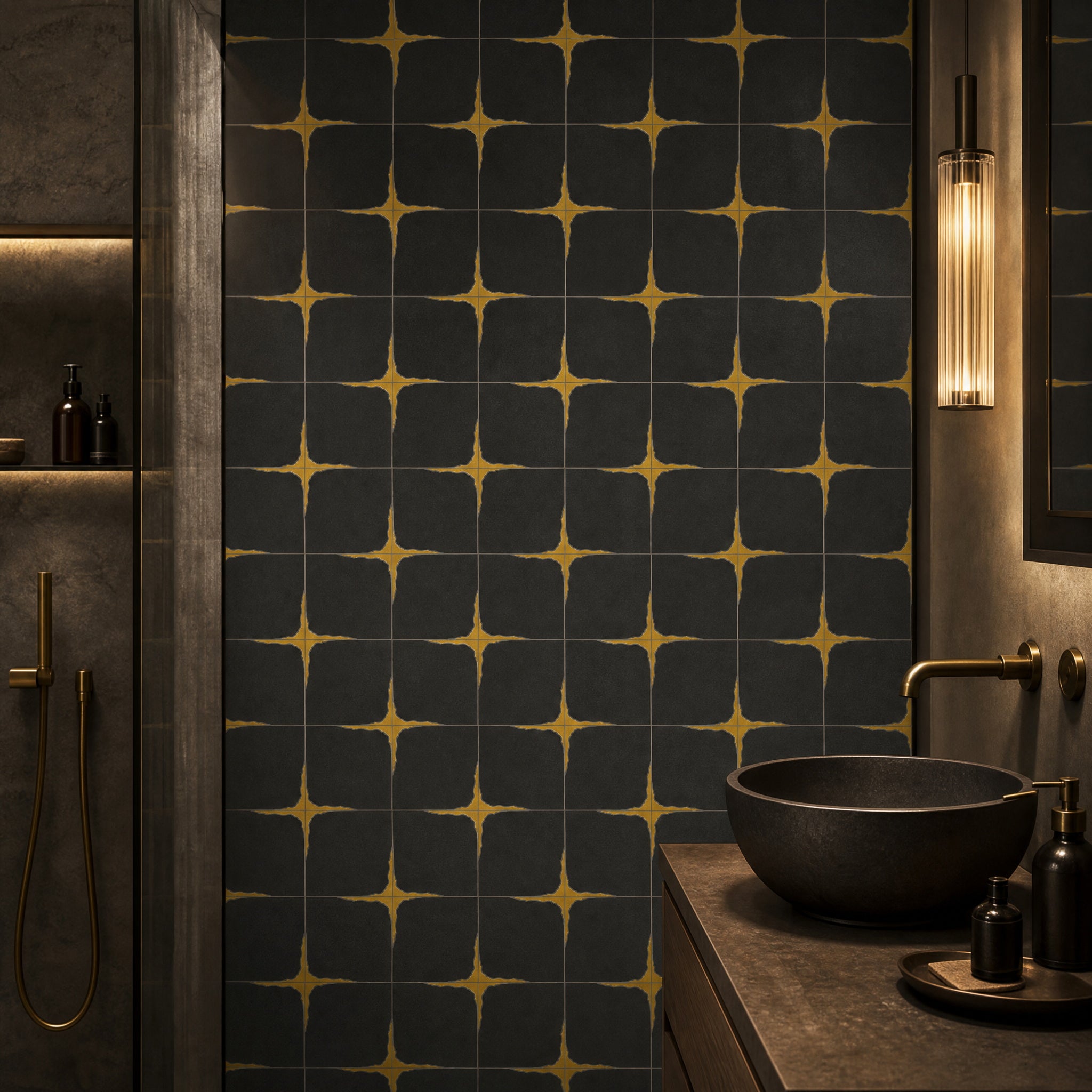 Black Jade 304 Stainless Steel Waterjet Marble Mosaic Tile detail by VORELLI®