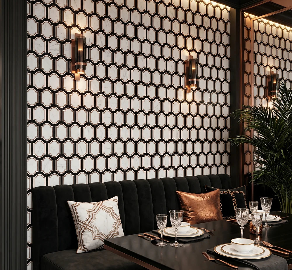 Black Jade Calacatta Gold Waterjet Marble Mosaic Tile by VORELLI®