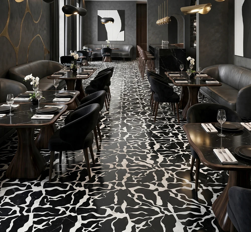 Black Jade Thassos White Waterjet Marble Mosaic luxury black, white waterjet marble mosaic for premium UK interiors