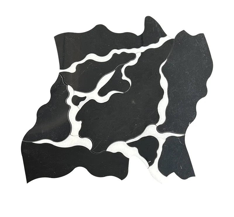 Black Jade Thassos White Waterjet Marble Mosaic luxury black, white waterjet marble mosaic for premium UK interiors