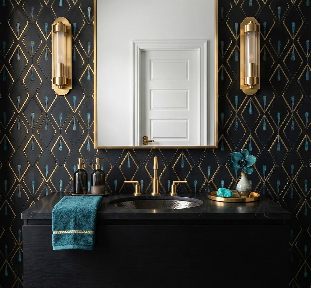 Black Onyx Glass Metal Waterjet Marble Mosaic luxury black waterjet marble mosaic for premium UK interiors