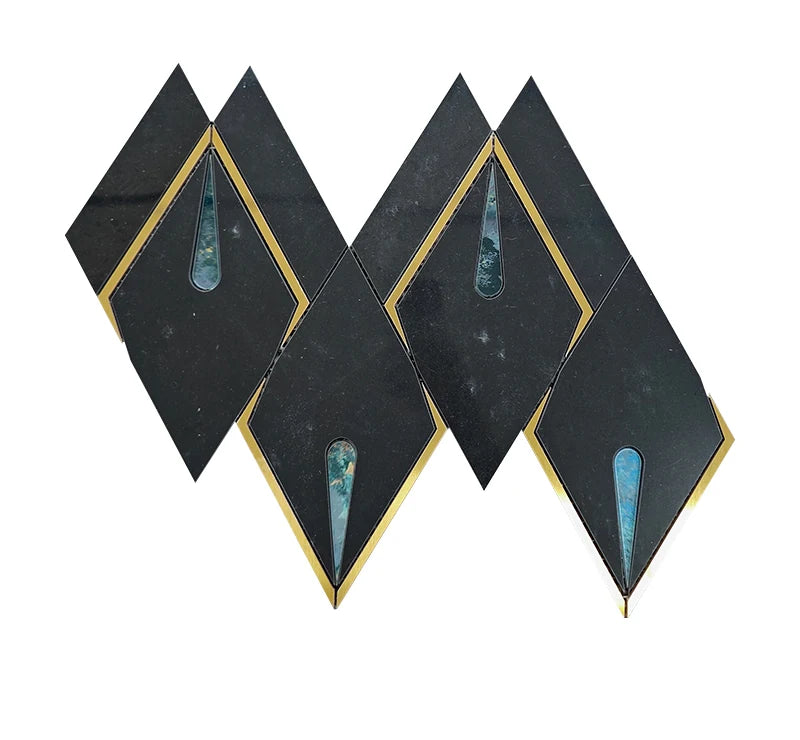 Black Onyx Glass Metal Waterjet Marble Mosaic luxury black waterjet marble mosaic for premium UK interiors