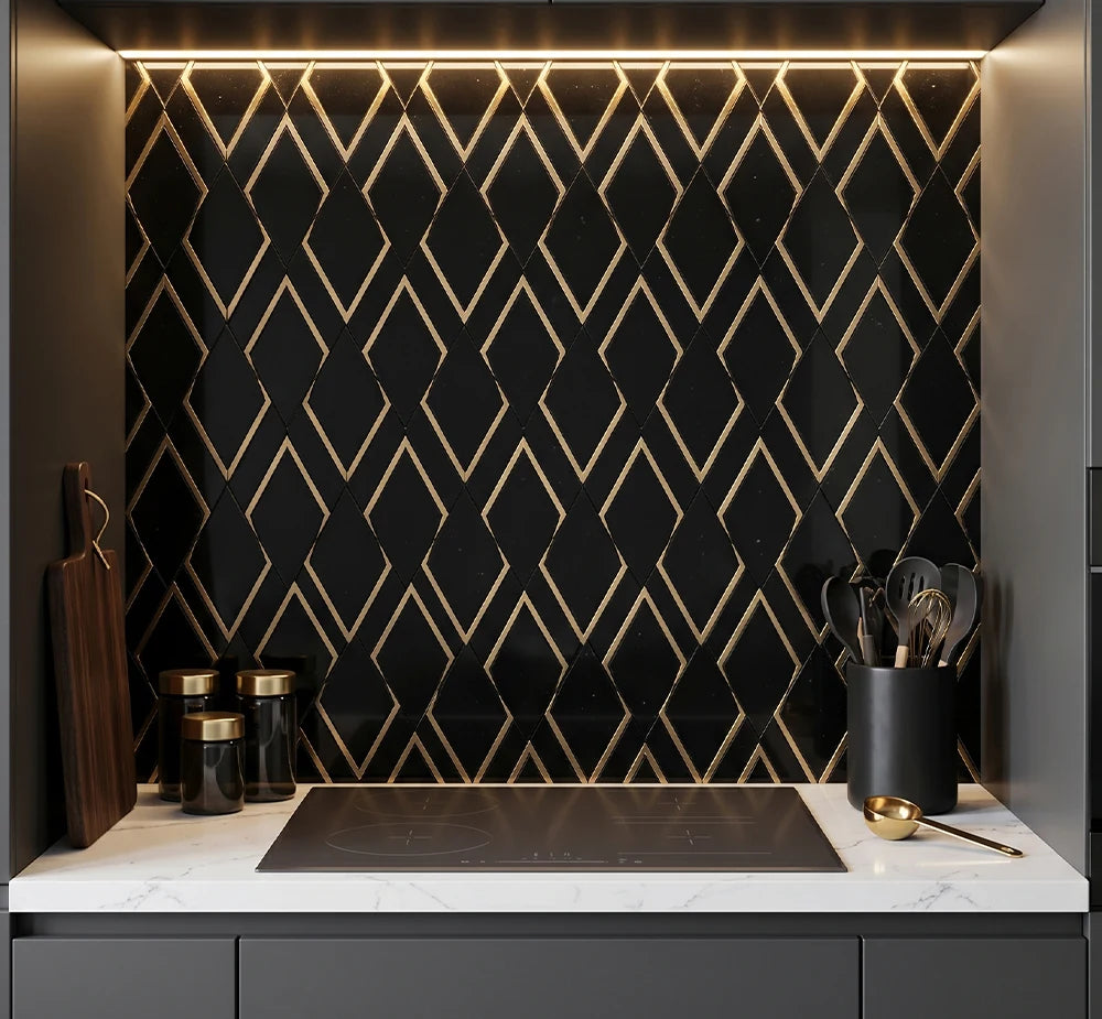 Black Onyx Metal Waterjet Marble Mosaic Tile by VORELLI®