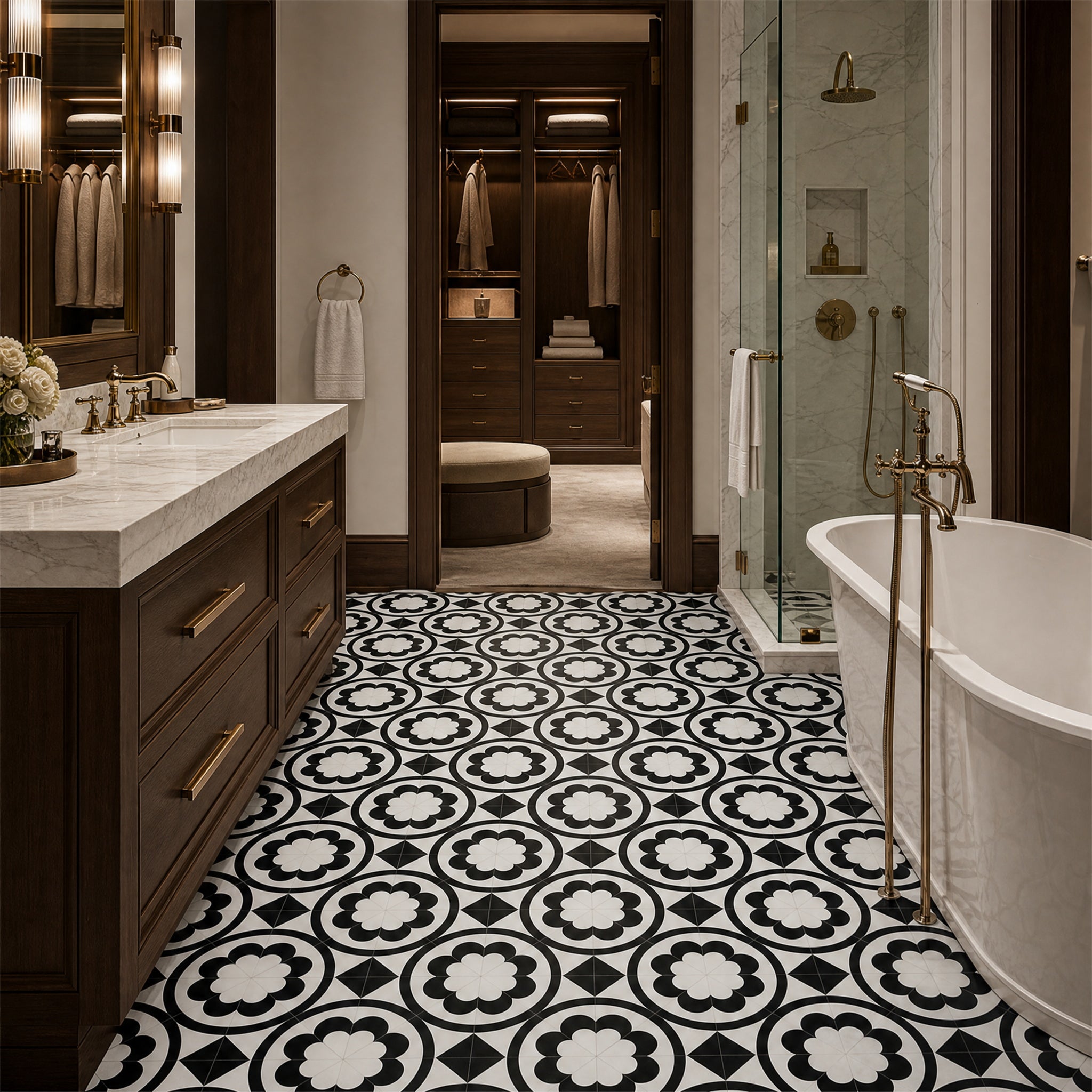 Black White Jade Waterjet Marble Mosaic Tile by VORELLI®