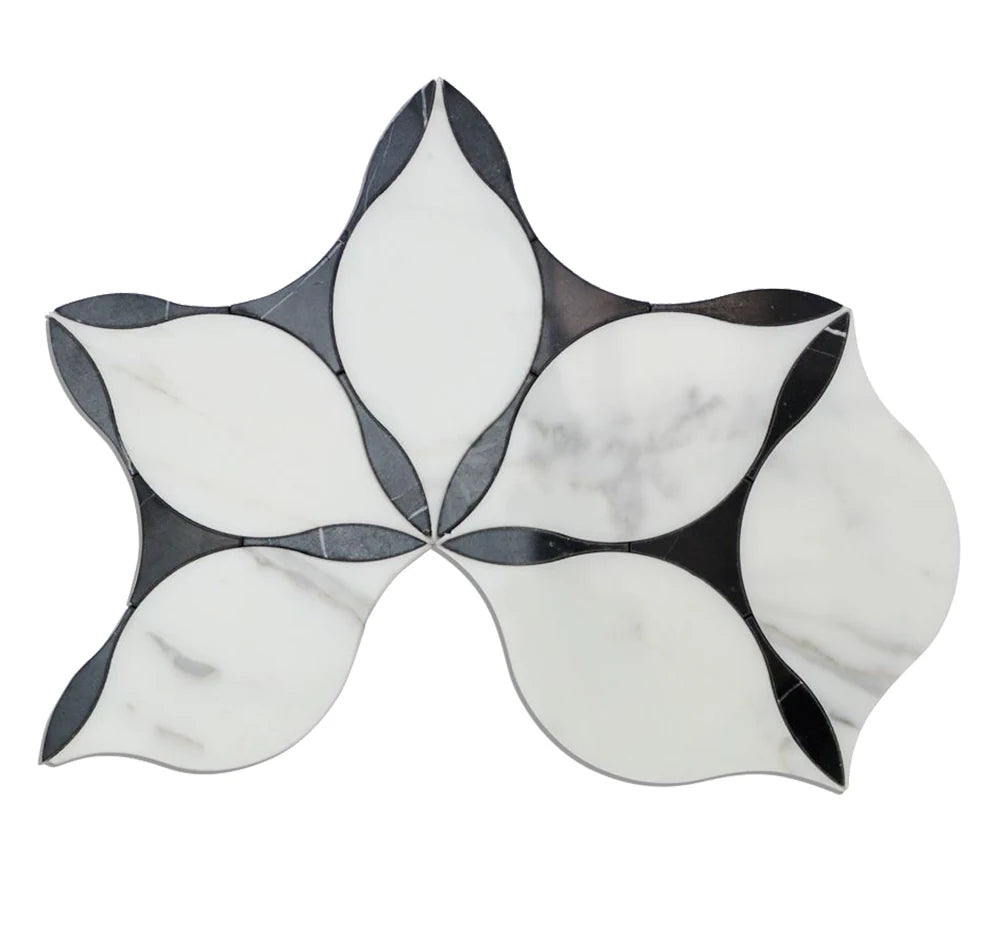 Black White Six Petals Waterjet Marble Mosaic luxury black, white waterjet marble mosaic for premium UK interiors