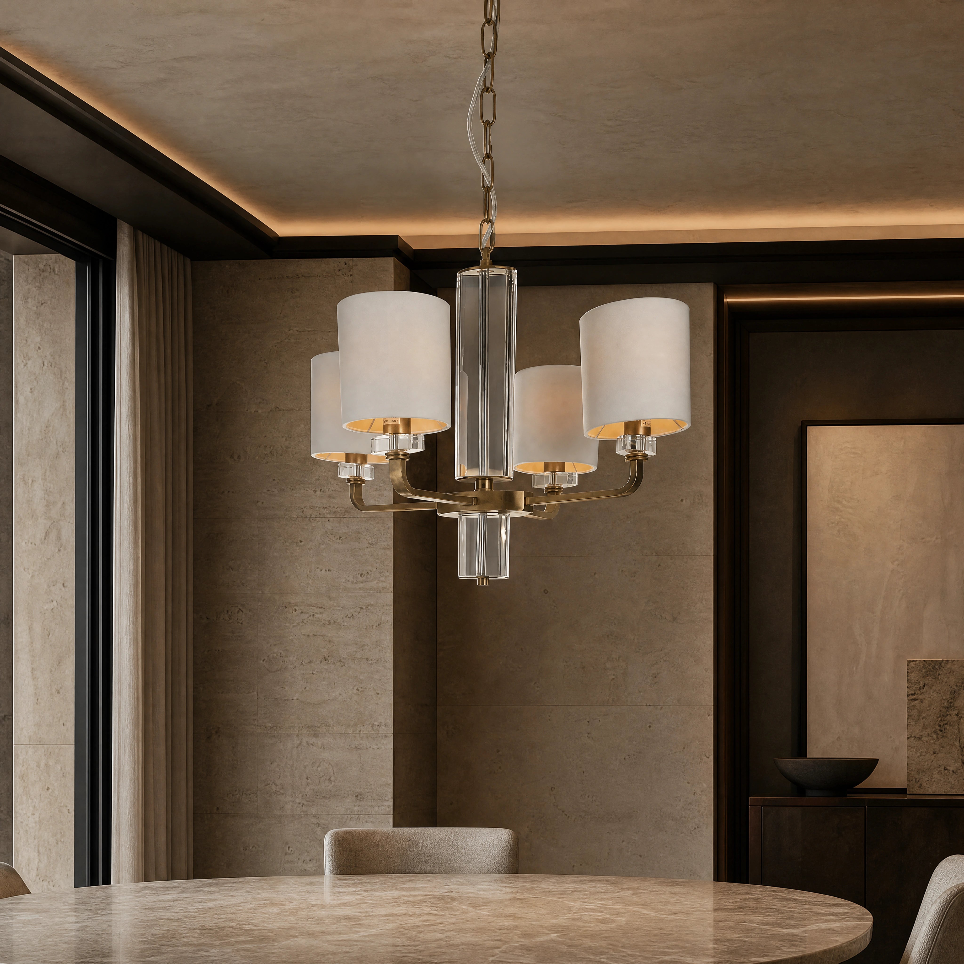 Bleano Antique Brass Contemporary Chandelier UHNW private residence luxury lifestyle image by VORELLI