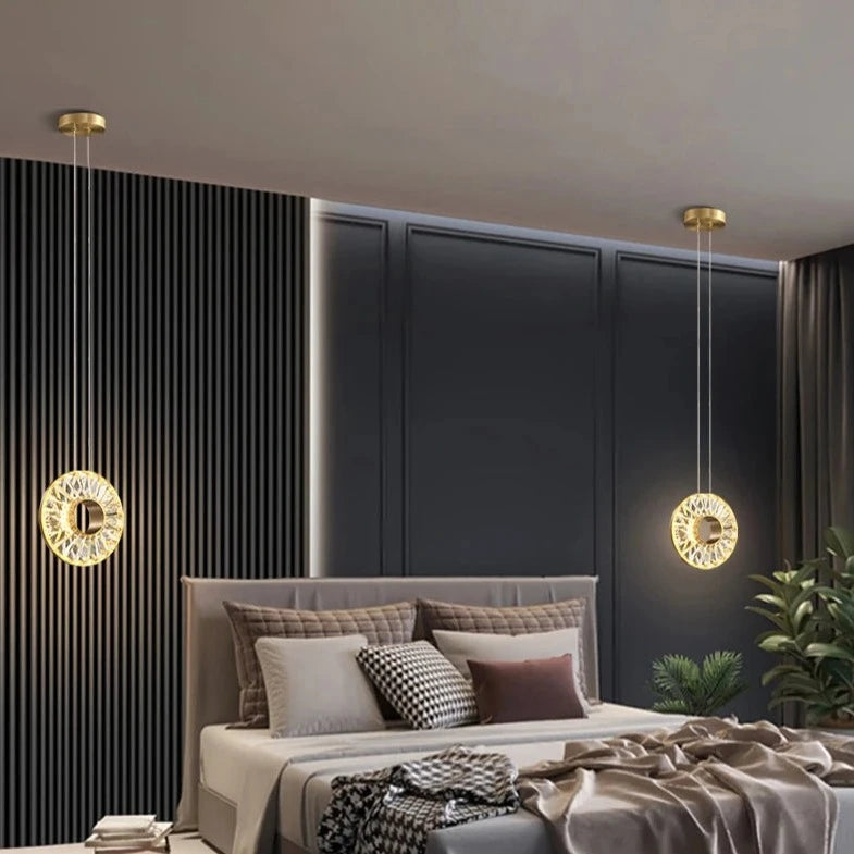 Bocelli pendant light adding a refined focal point to a contemporary bedroom interior.