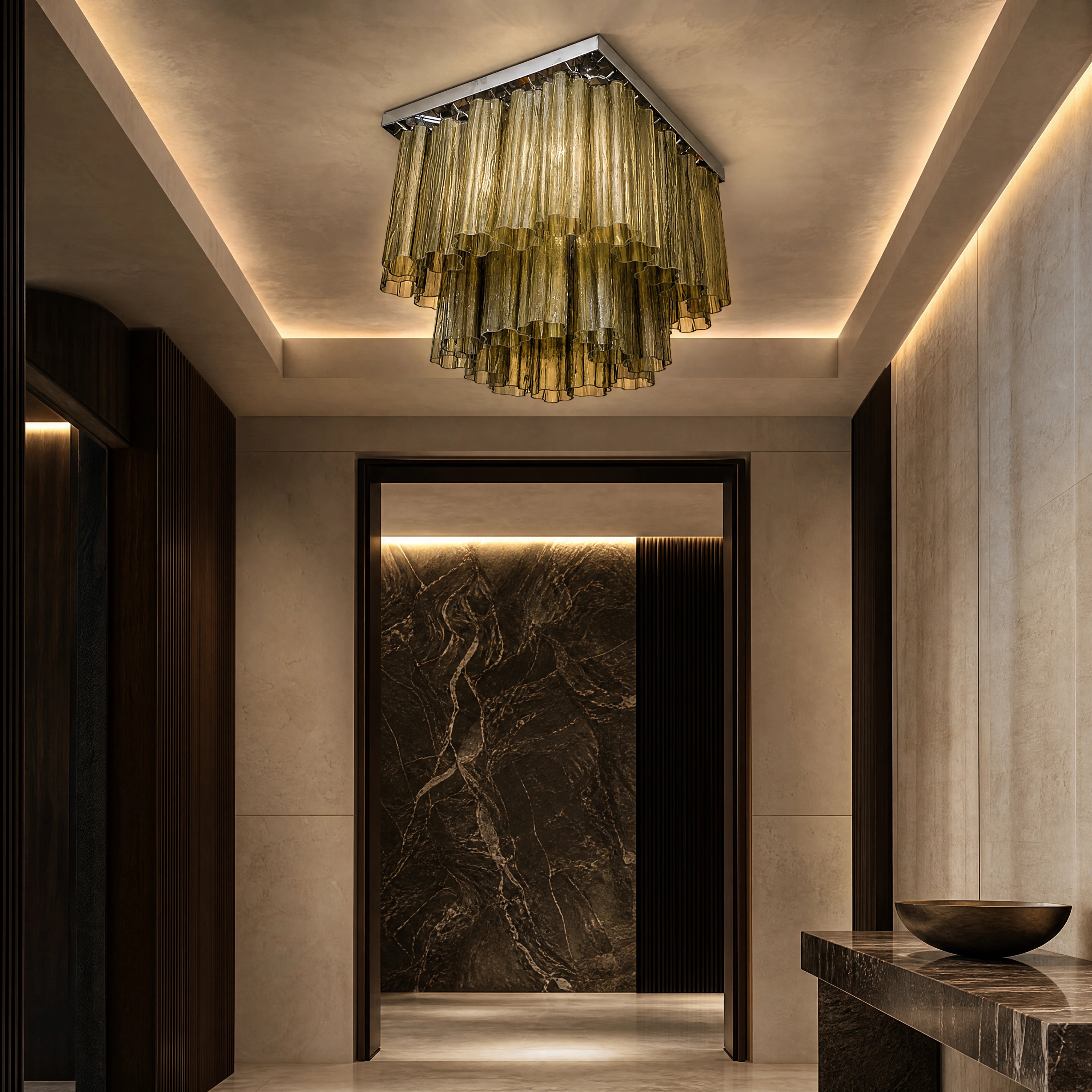 Briella Tronchi Murano Glass Ceiling Light luxury hospitality interior lifestyle image by VORELLI