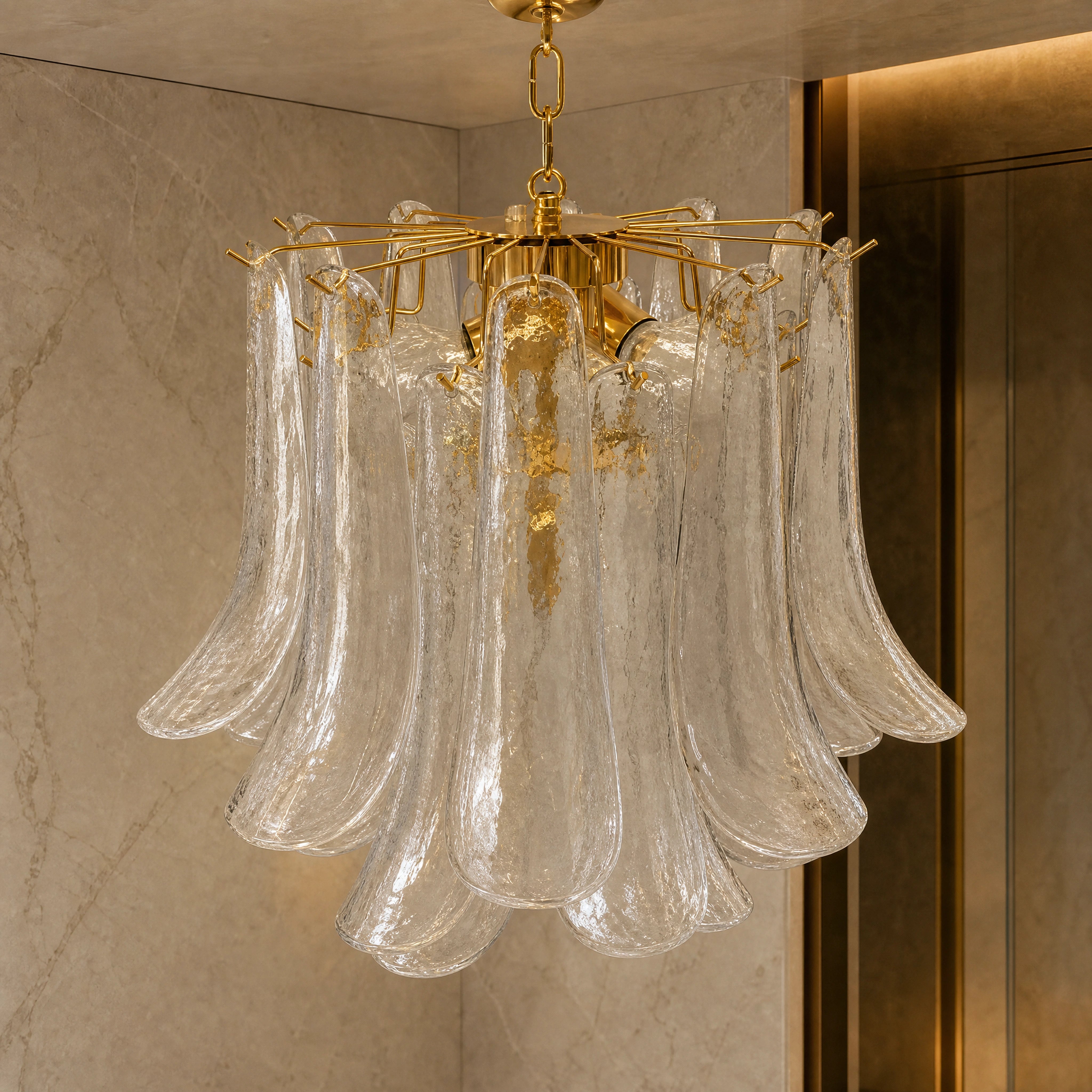 Canaletto Selle Murano Glass Circular Chandelier close-up luxury lifestyle hero image by VORELLI