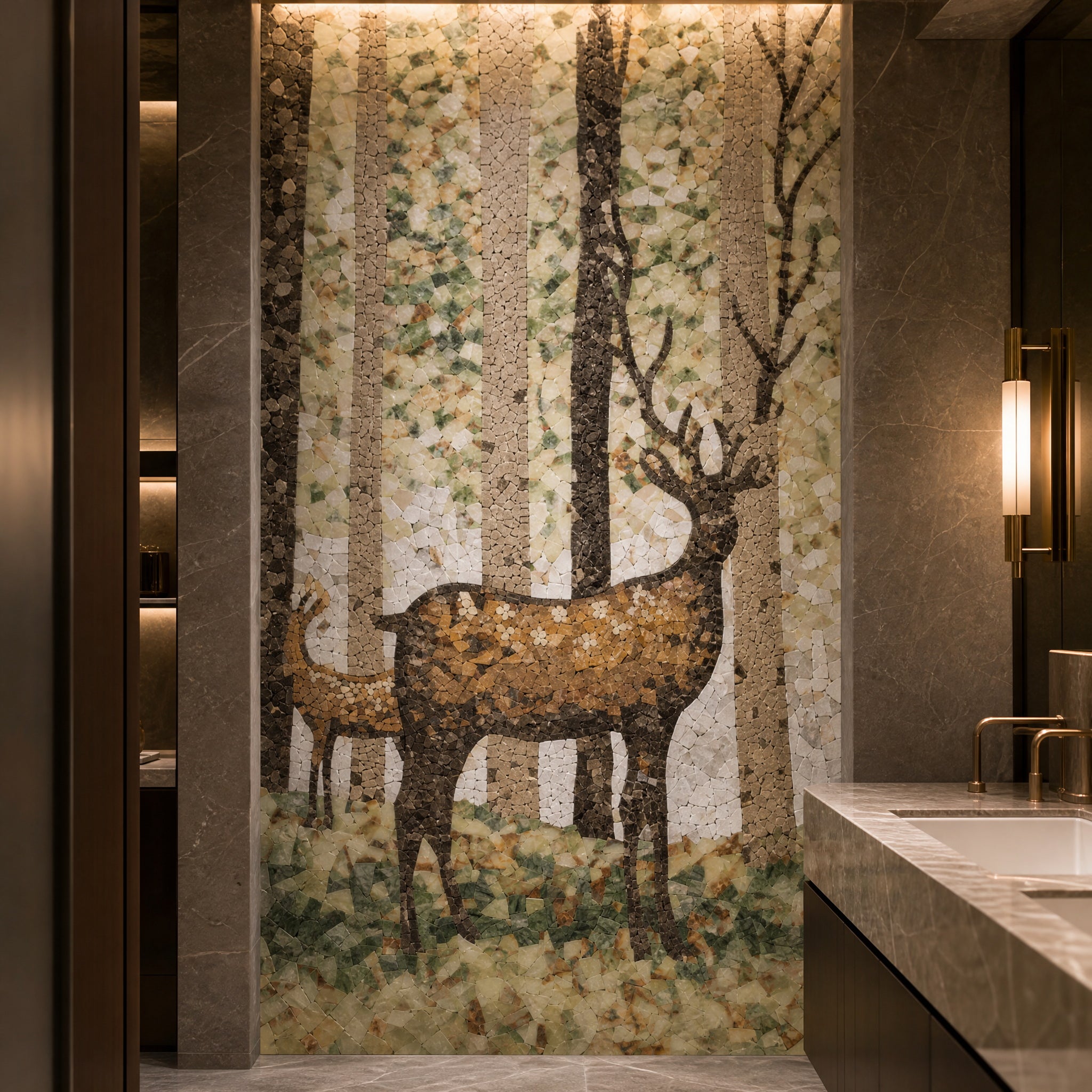 Buck Handcrafted Wall Decorative Stone Medallion luxury mosaic feature wall in a refined interior